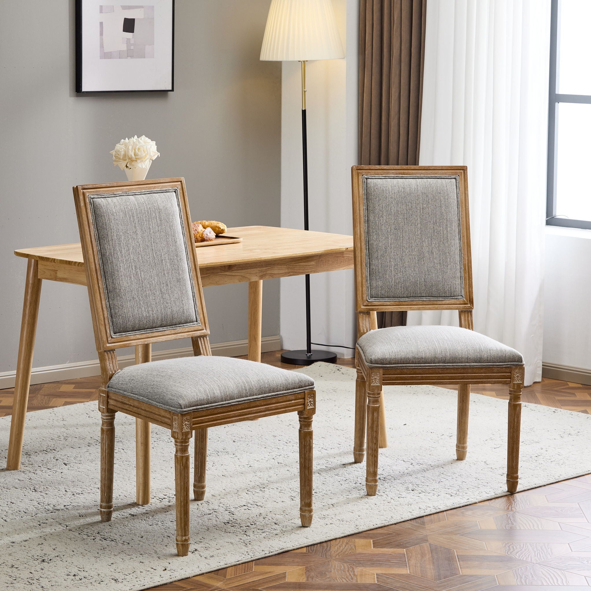French Country Style Dining Chair With Upholstered Seating And Fluted Legs