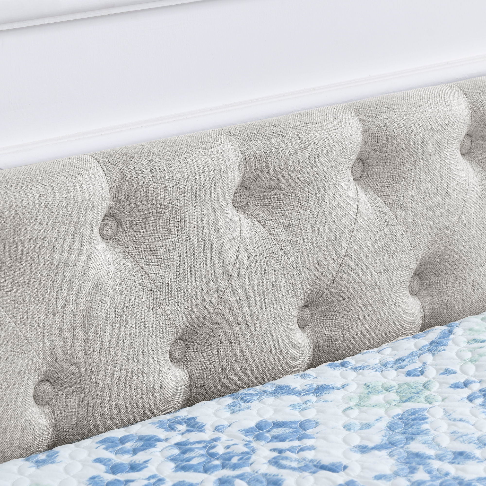 Upholstered Tufted Daybed With Drawers, Waved Arms