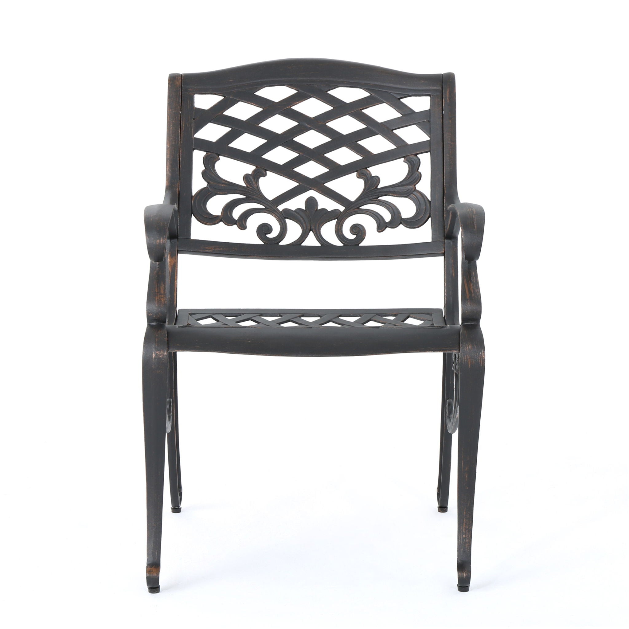 Luminea - Outdoor Aluminum Dining Chair With Scroll Design, Lattice Pattern And Cabriole Legs - Copper