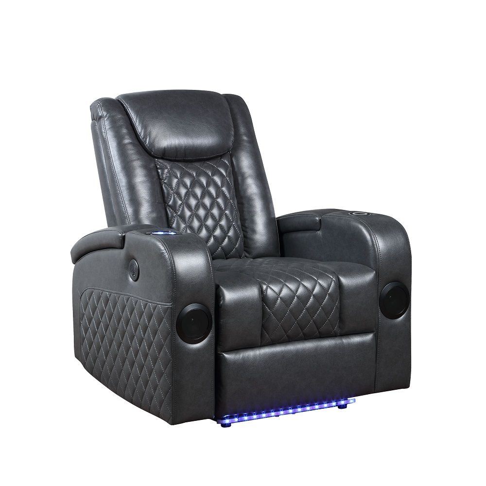 ACME Seat Construction: Pocket Coil Tight Seat & Back Cushion LED Light Included 2 Bluetooth Speaker Cooling Cup Holder Wireless Charger Included Storage Arm | Meri Furniture