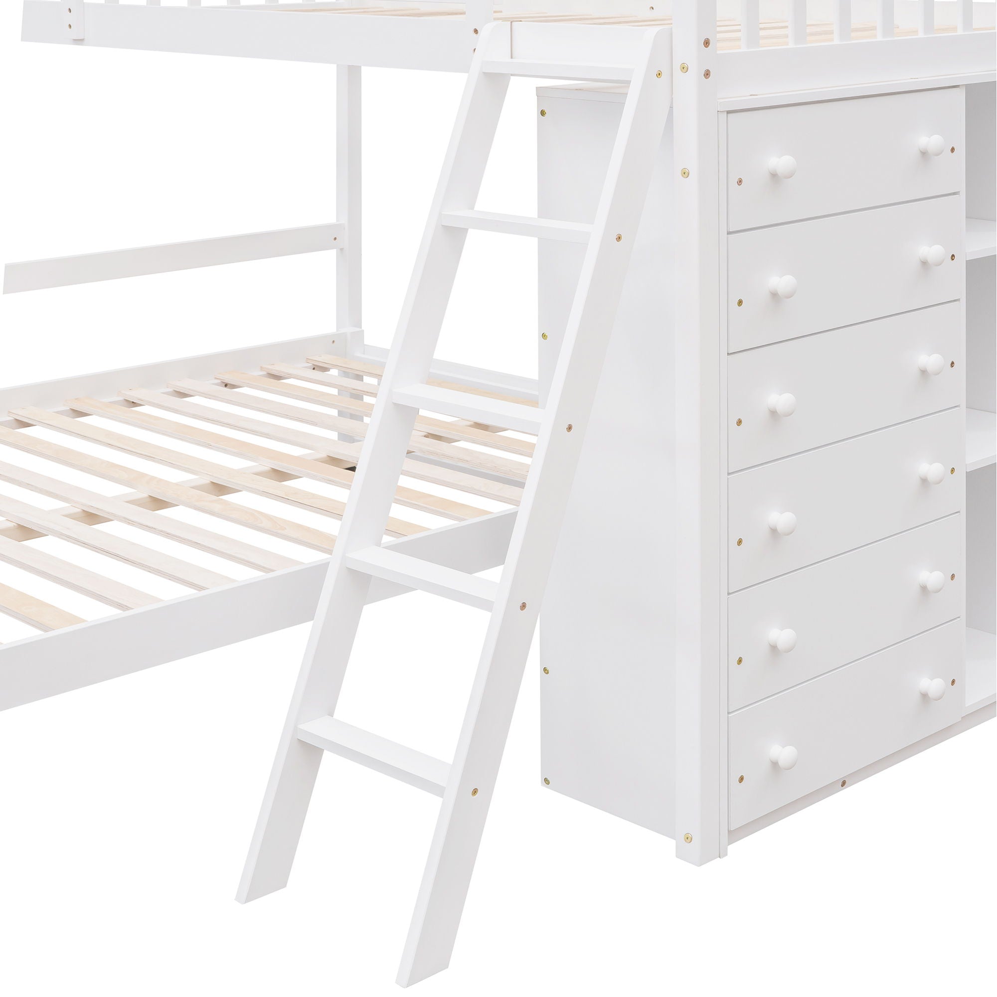Bunk Bed With 6 Drawers And Flexible Shelves, Bottom Bed With Wheels