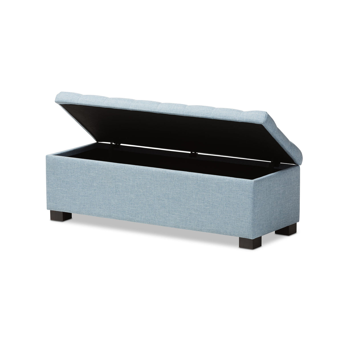 RoaNoke Modern and Contemporary Light Blue Fabric Upholstered Grid-Tufting Storage Ottoman Bench