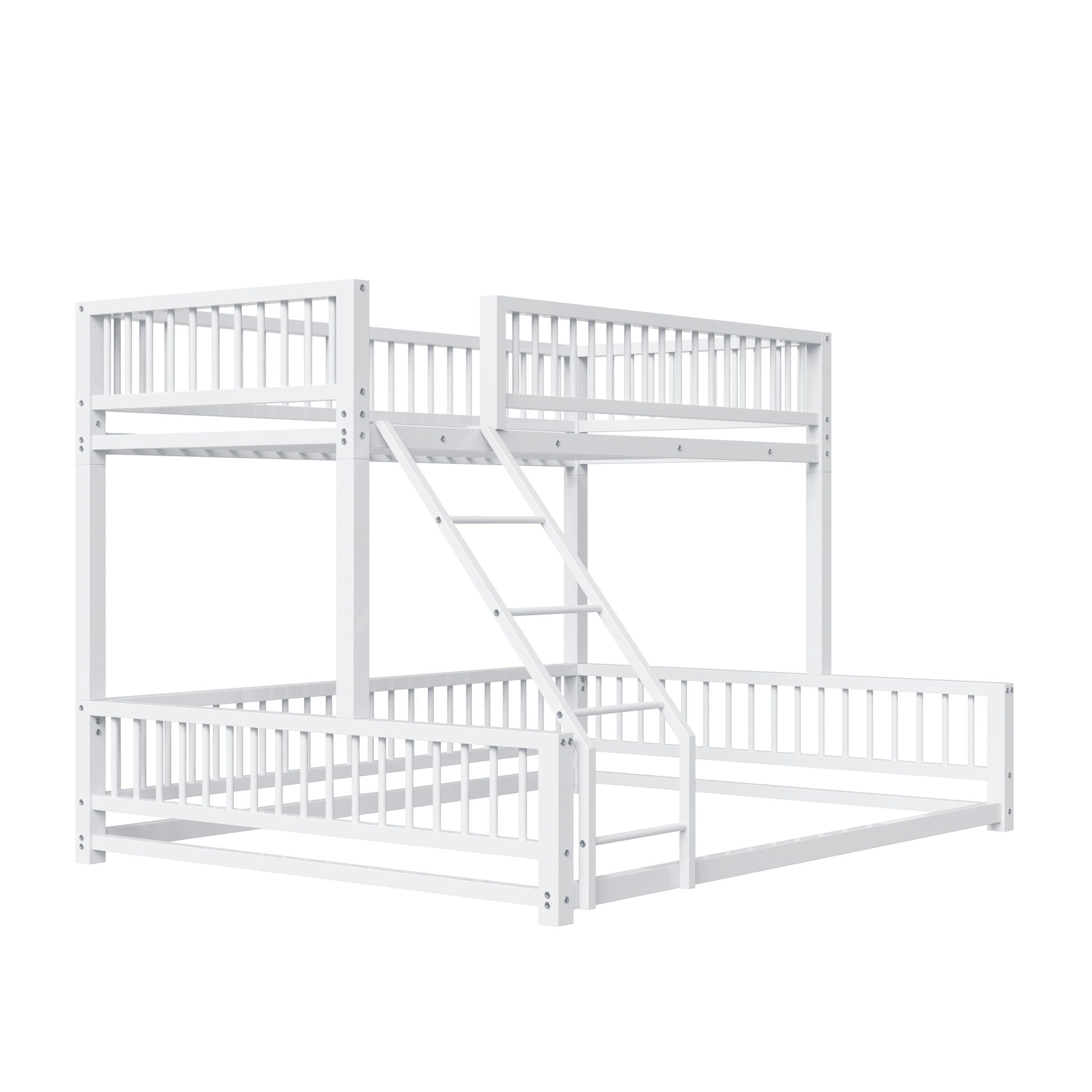Bunk Bed Frame With Ladder And Safety Guardrails