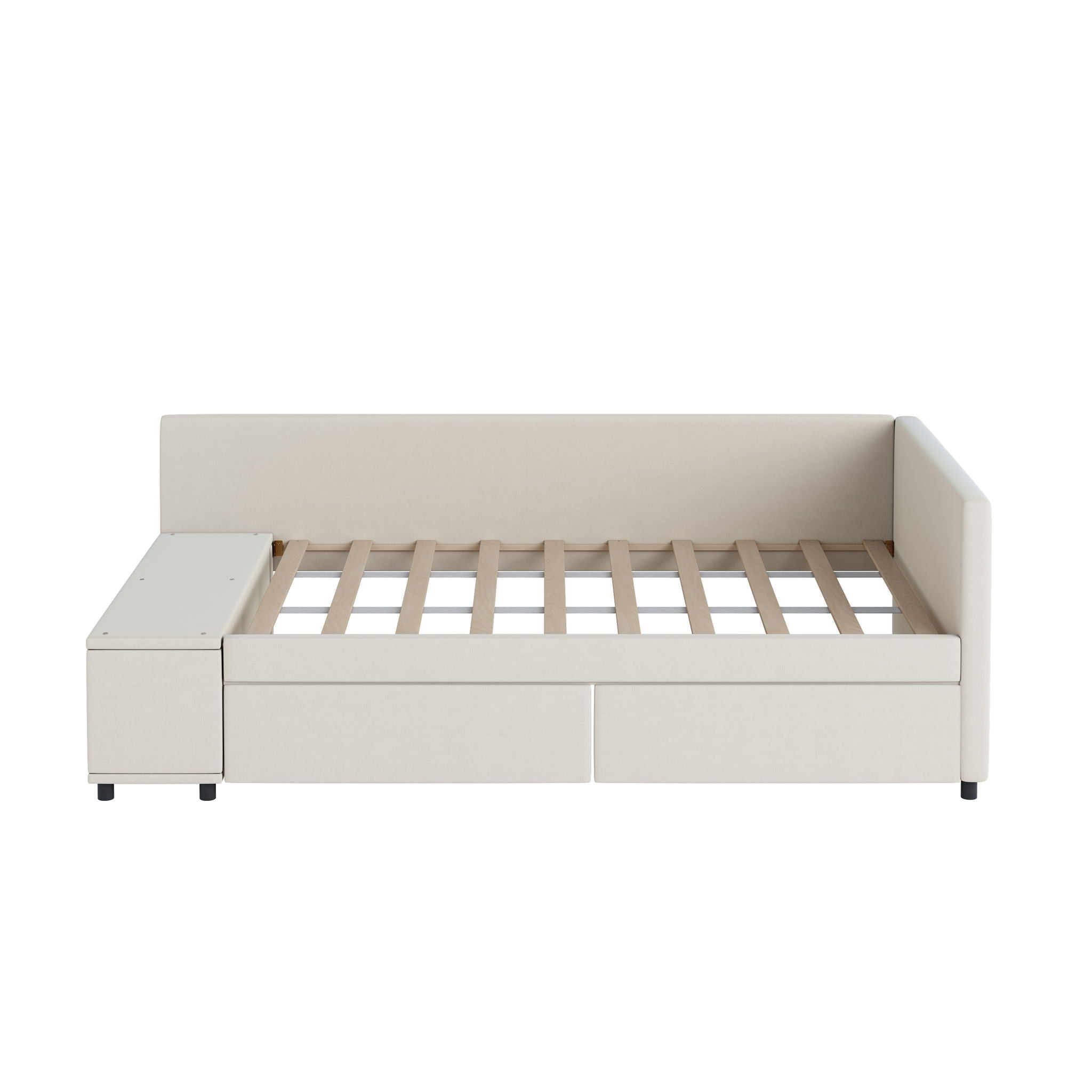 L Shaped Upholstered Platform Bed With Storage And Drawers