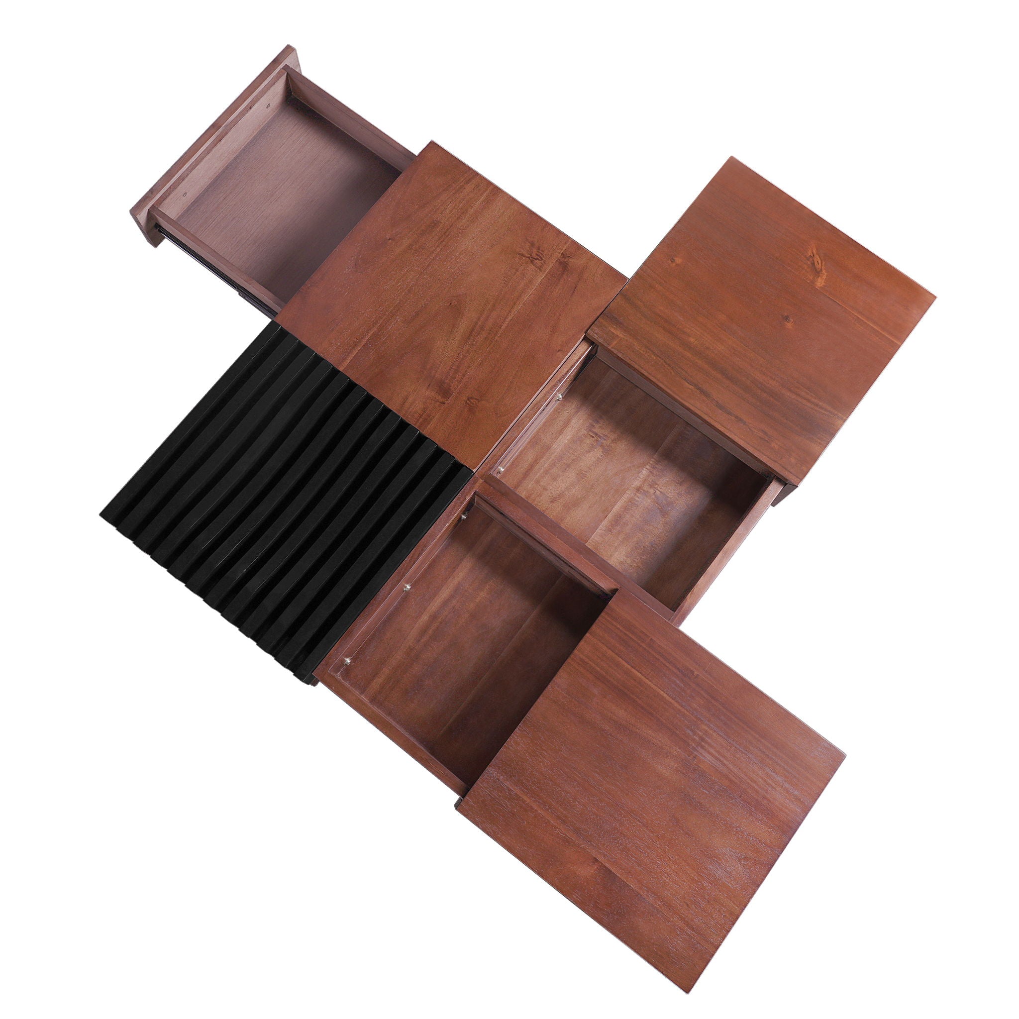 Italian Retro Inspired Acacia Wood Storage Coffee Table - Brown / Black