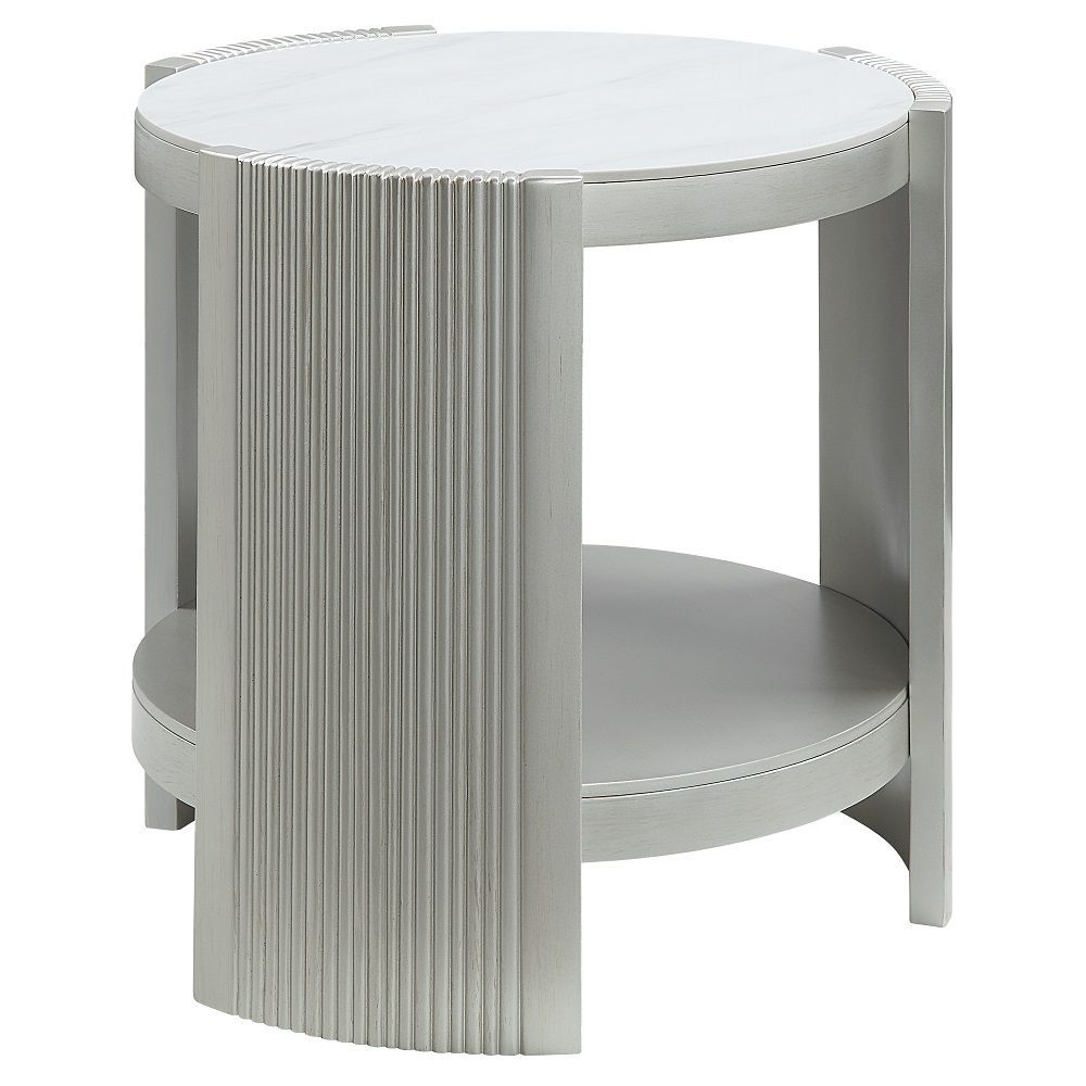 ACME Kasa End Table - Sintered Stone Top & Champagne Finish | Meri Furniture