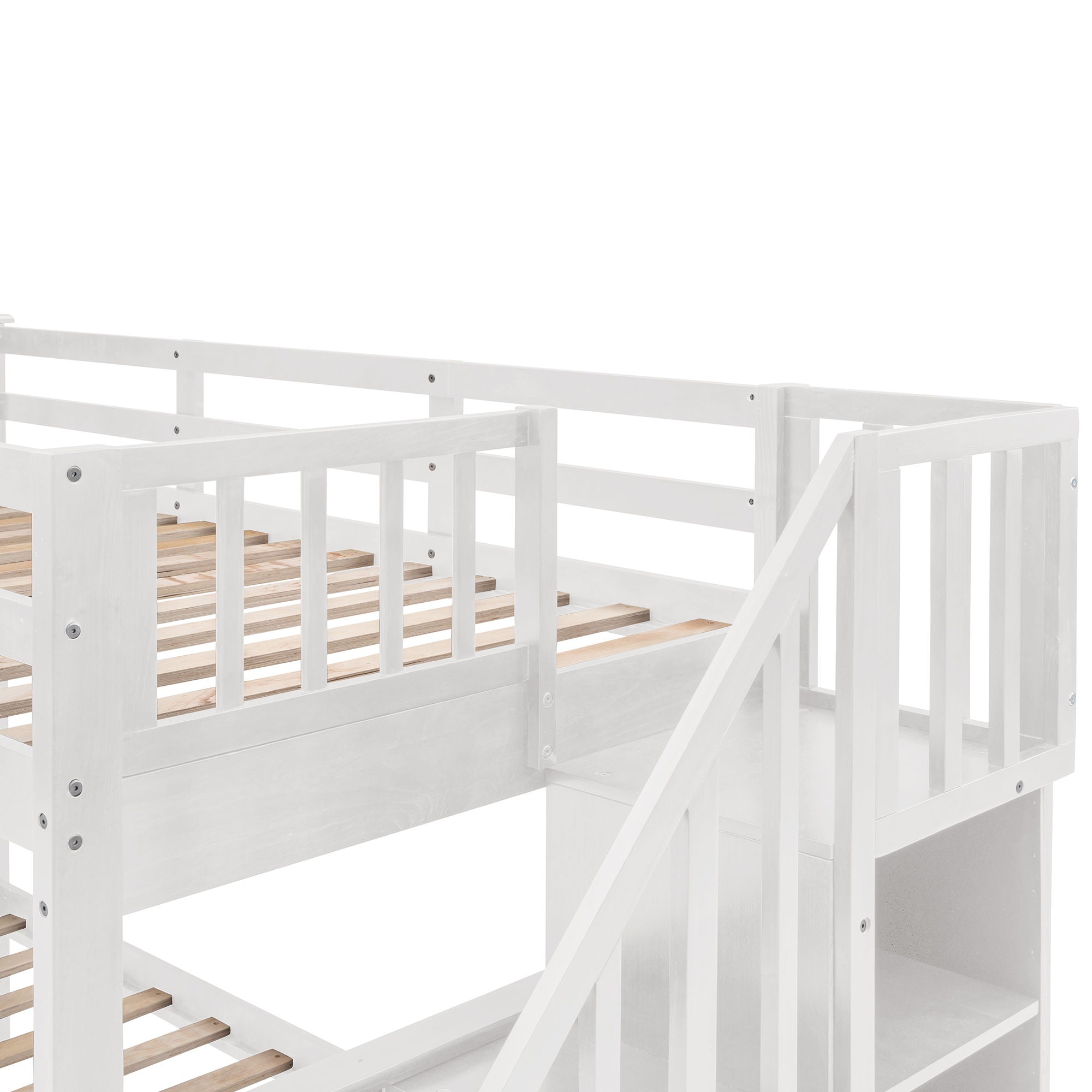 Stairway Bunk Bed With Storage And Guard Rail For Bedroom