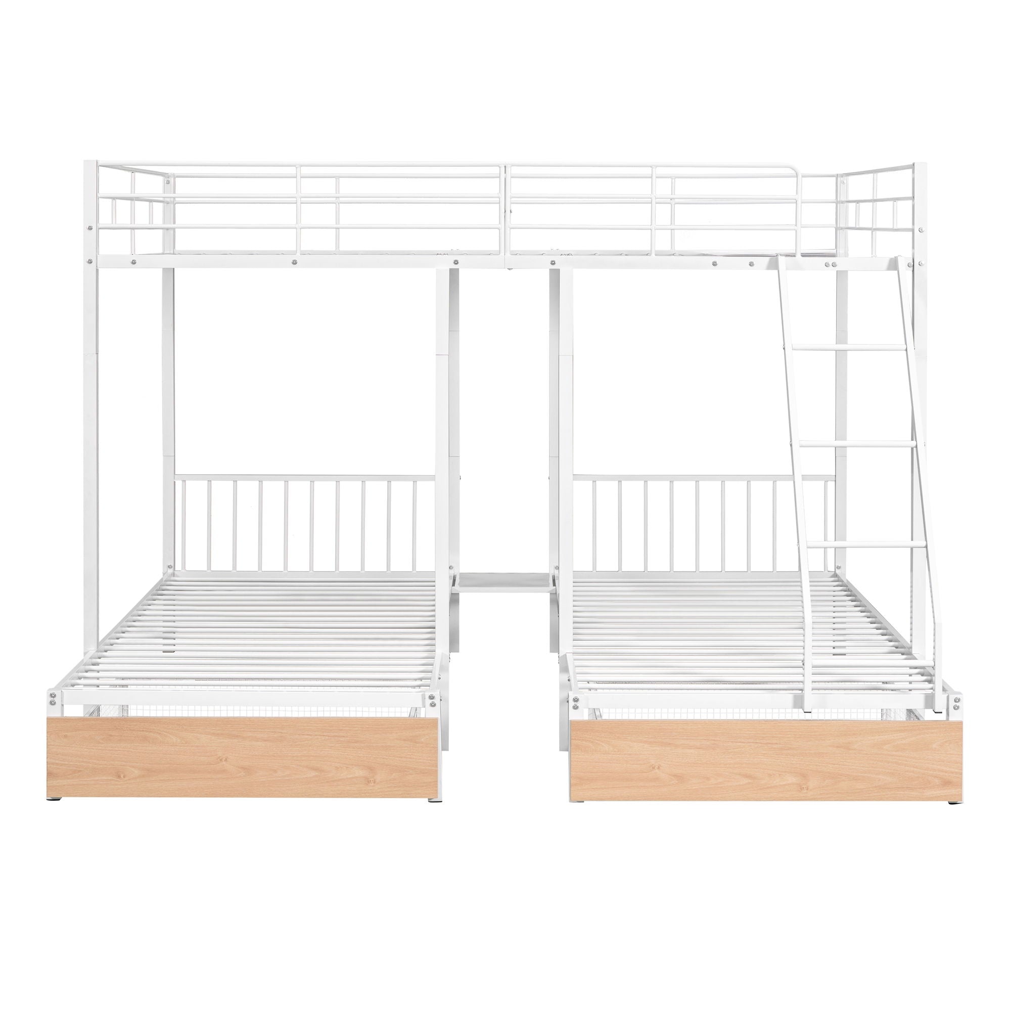 Triple Bunk Bed With Drawers And Guardrails