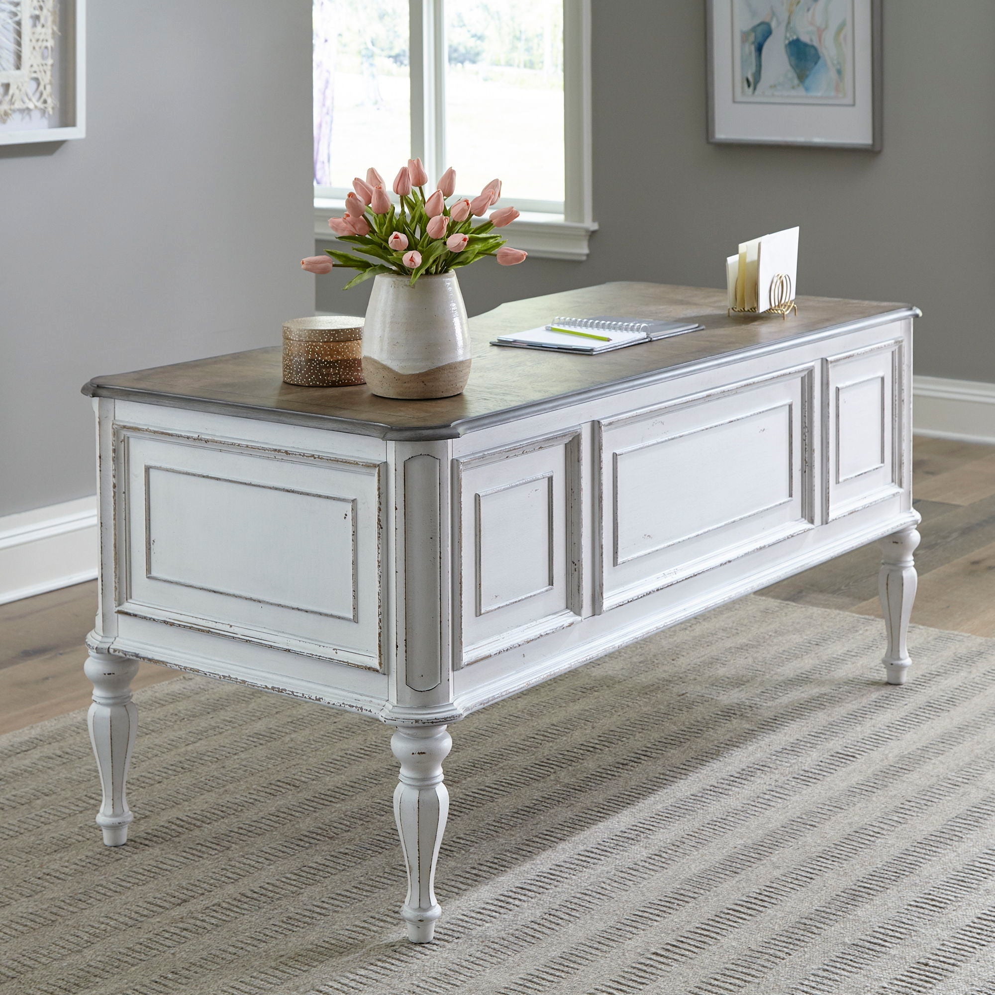 Liberty Furniture Magnolia Manor - Writing Desk - Antique White & Weathered Bark | Meri Furniture