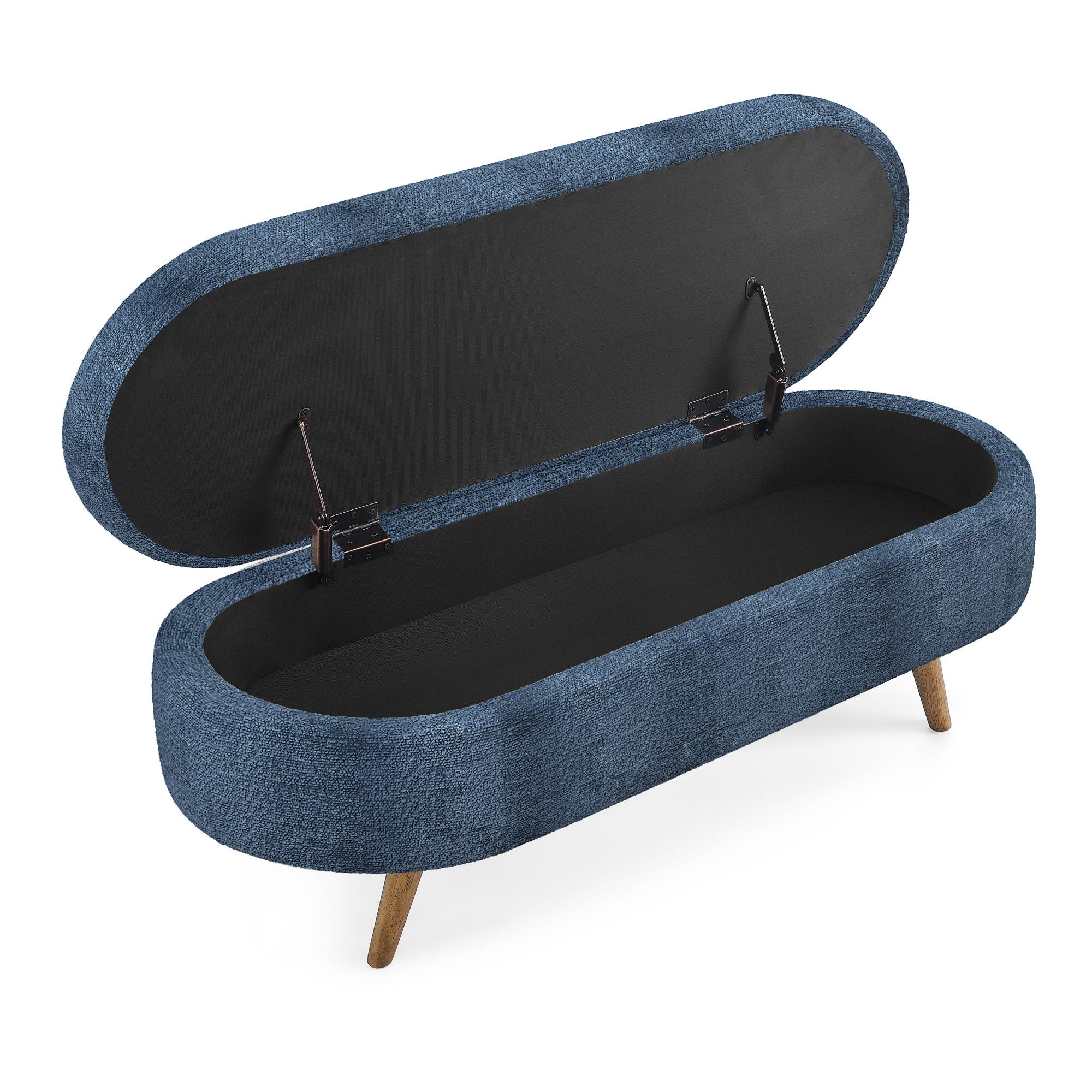 Modern Ottoman Oval Storage Bench With Rubber Wood Legs