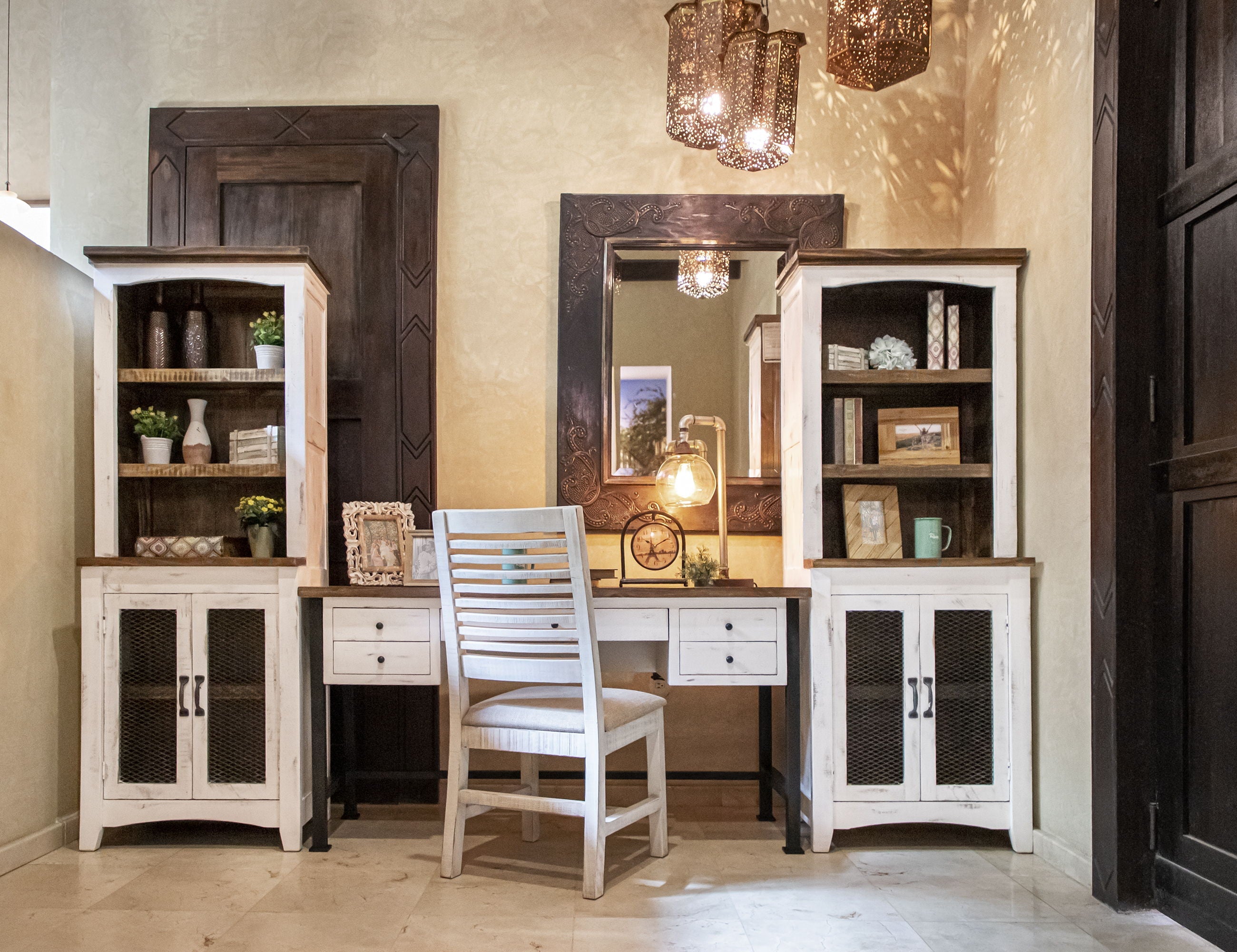 International Furniture Direct Pueblo White - Desk - Antiqued White / Brown | Meri Furniture