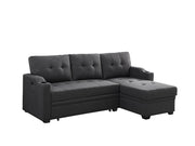 Mabel 83"W Dark Gray Linen Fabric Sleeper Sectional with cupholder, USB charging port and pocket
