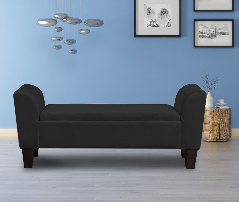 Mila 55"W Black Velvet Ottoman Bench with Storage