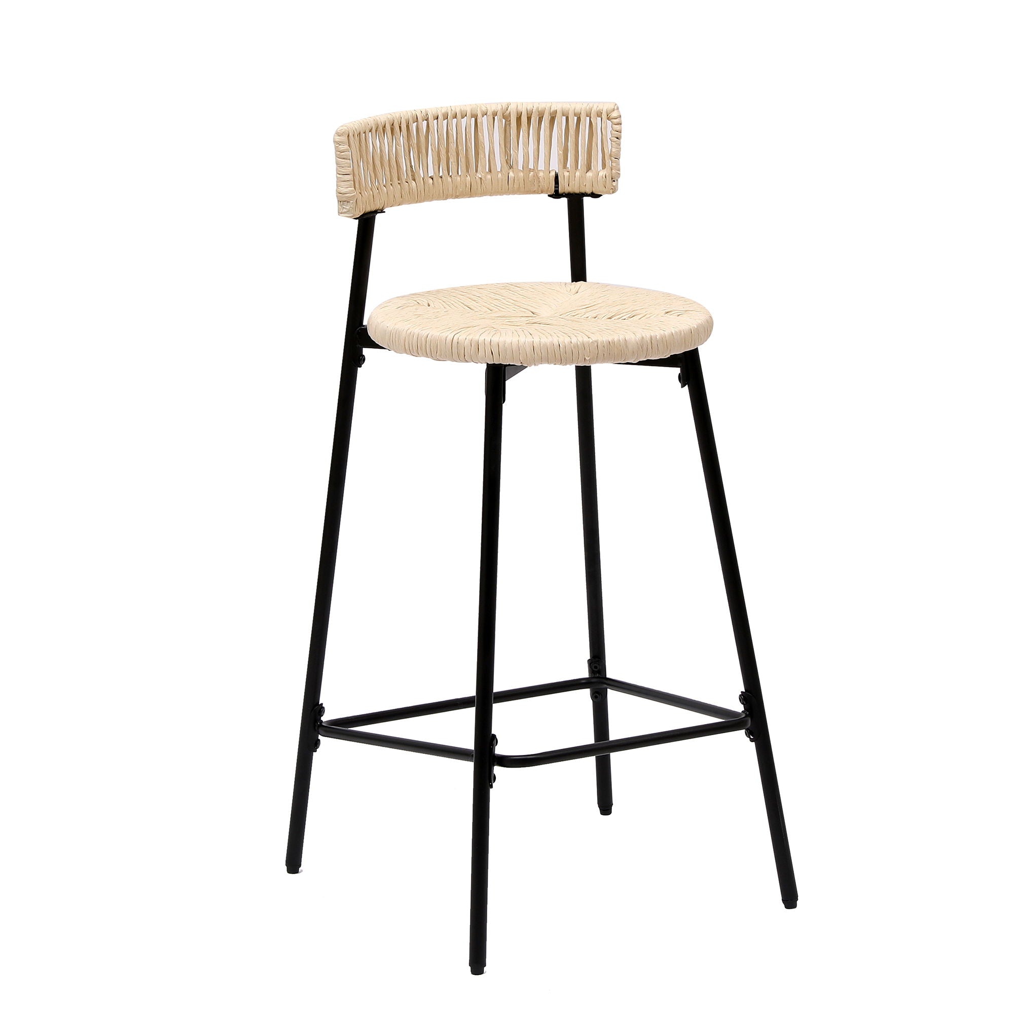 Boho Style Handwoven Paper Rope Counter Stools (Set of 2)