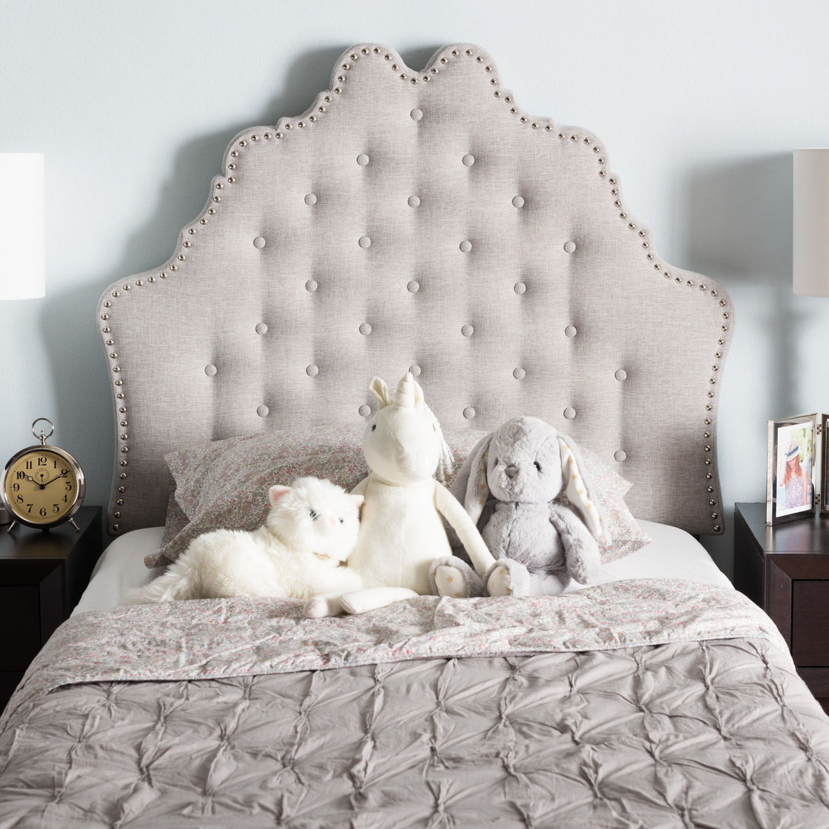 Hilda Modern and Contemporary Greyish Beige Fabric Twin Size Headboard