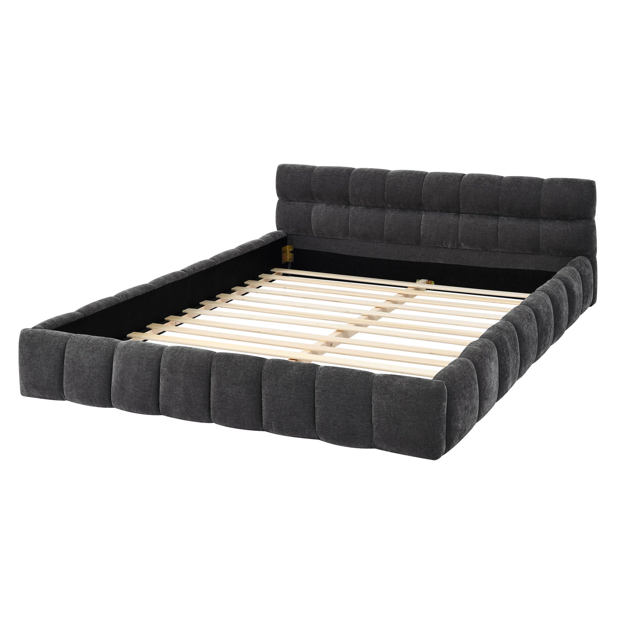 Modern Platform Bed Frame With Thick Chenille Fabric