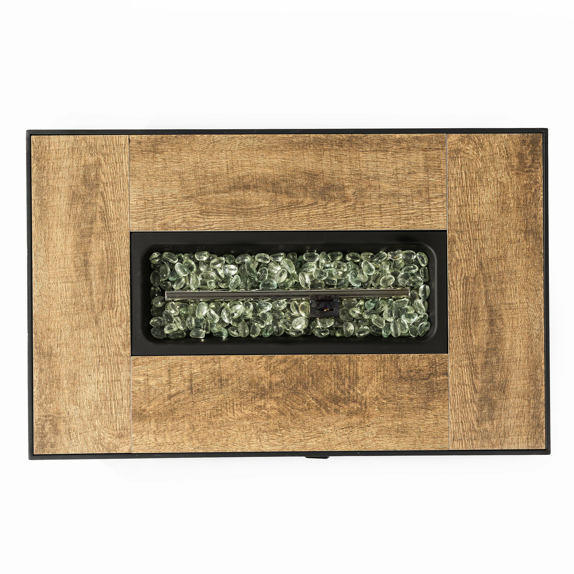 32" Propane Gas Fire Pit Table With Propane Tank Cover, 50000 Btu Rectangular Steel Fire Pit With Beautiful Wicker Base