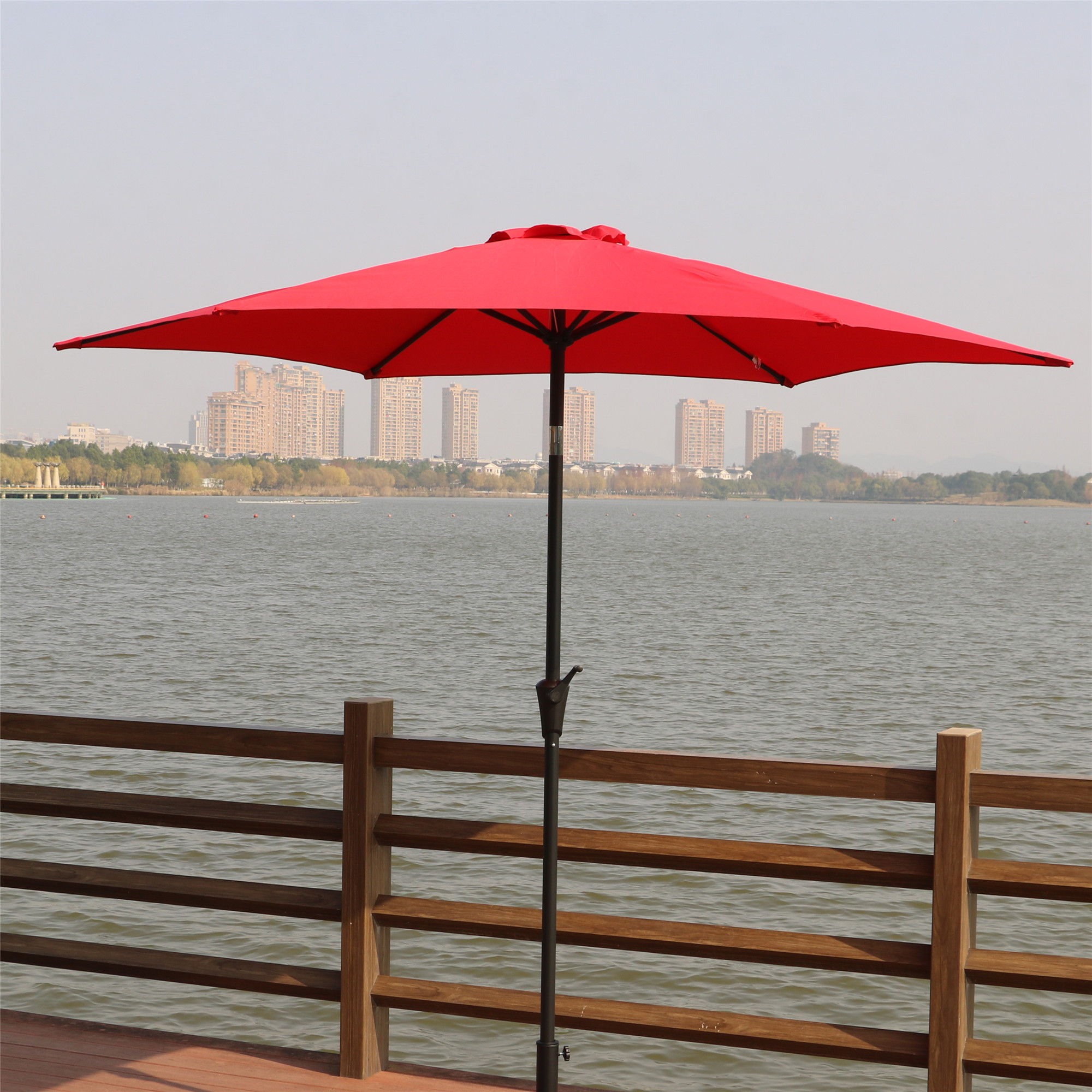 8.8' Outdoor Aluminum Patio Umbrella With 42 Pound Round Resin Umbrella Base