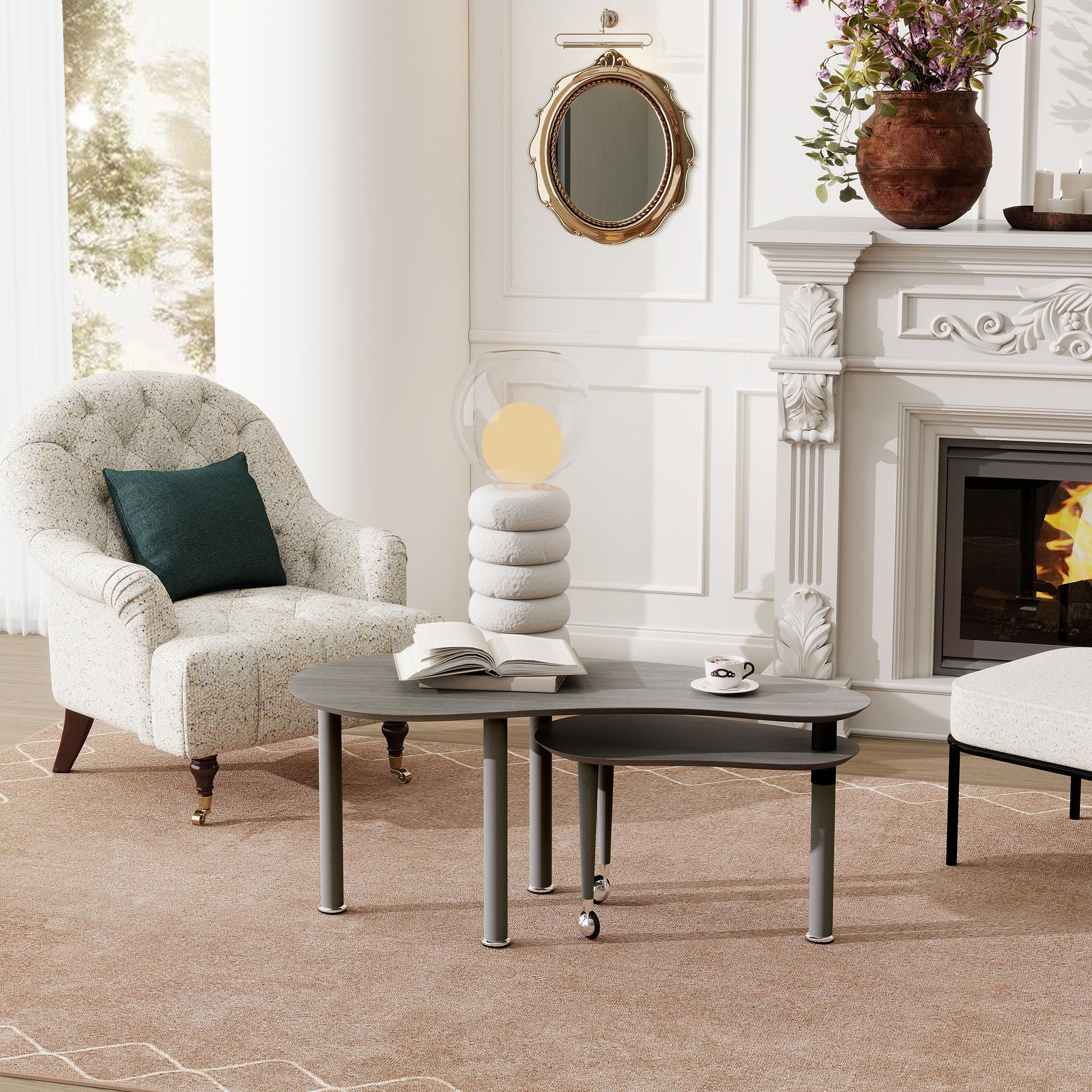 Rotatable Cocktail Table With Solid Legs, 360 Degree Rotating