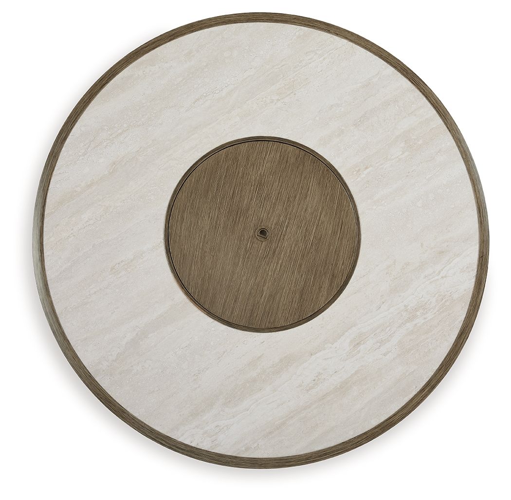 Signature Design by Ashley® Rainier Ranch - Beige - Round Fire Pit Table | Meri Furniture