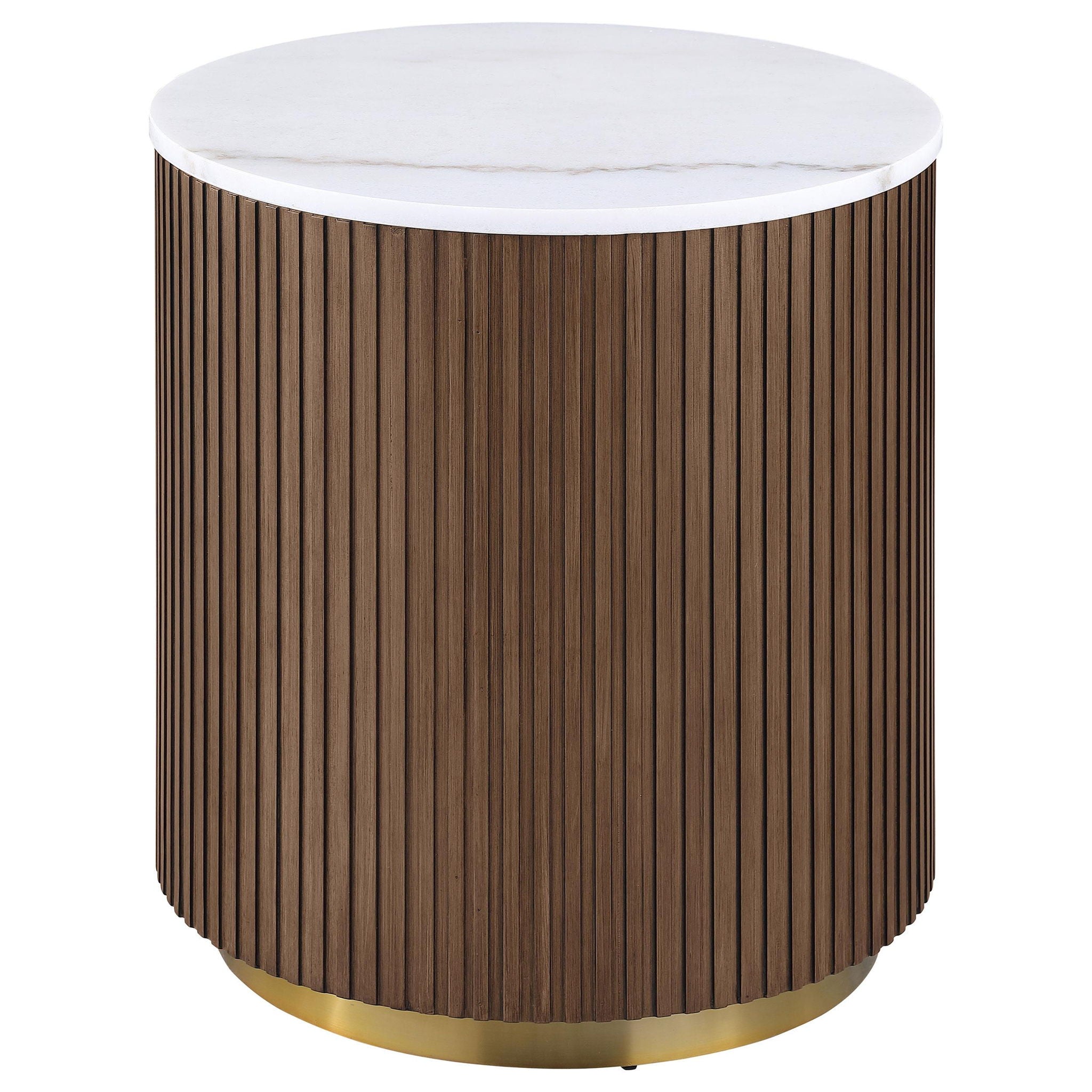 Jason 3-piece Round White Marble Coffee Table Set Honey Brown