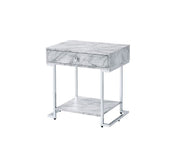 ACME Wither - Accent Table - White Printed Faux Marble & Chrome Finish | Meri Furniture