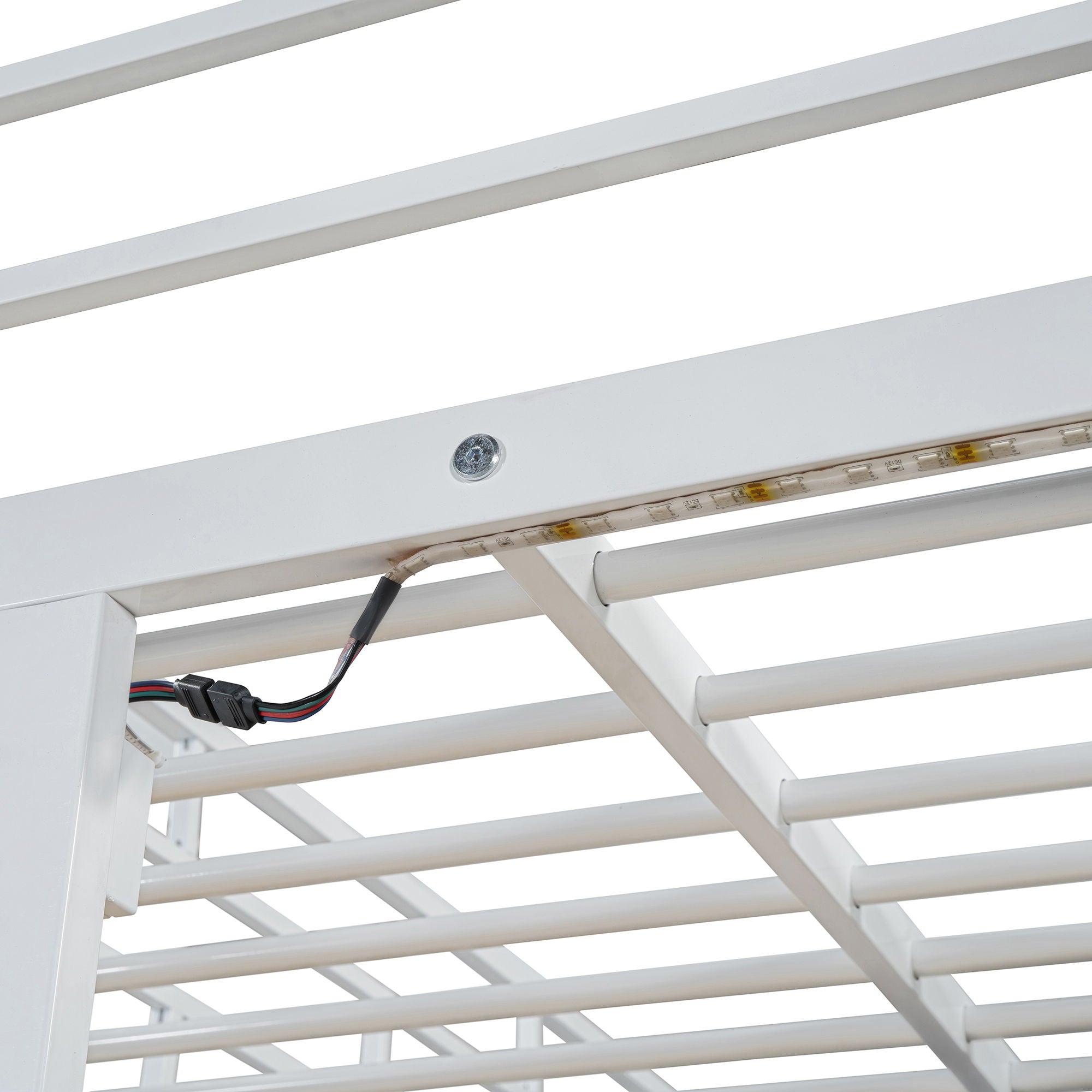 Loft Bed With Desk, Shelves, Power Outlet, LED Light And Wardrobe