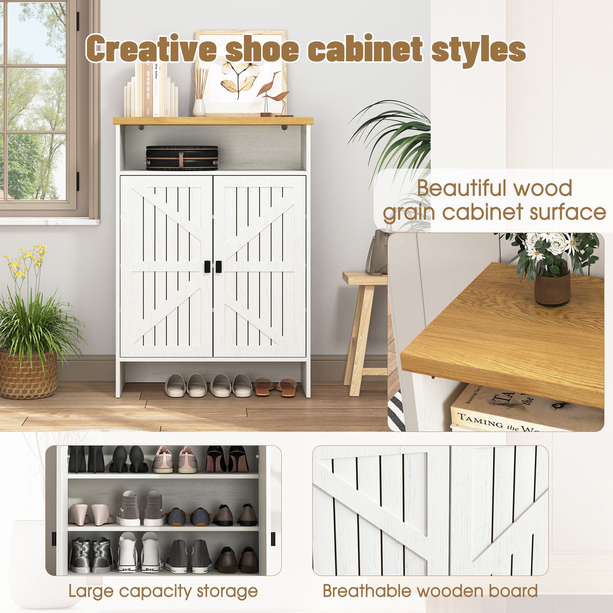 Modern Minimalist Shoe Cabinet With Sliding Door Design - White