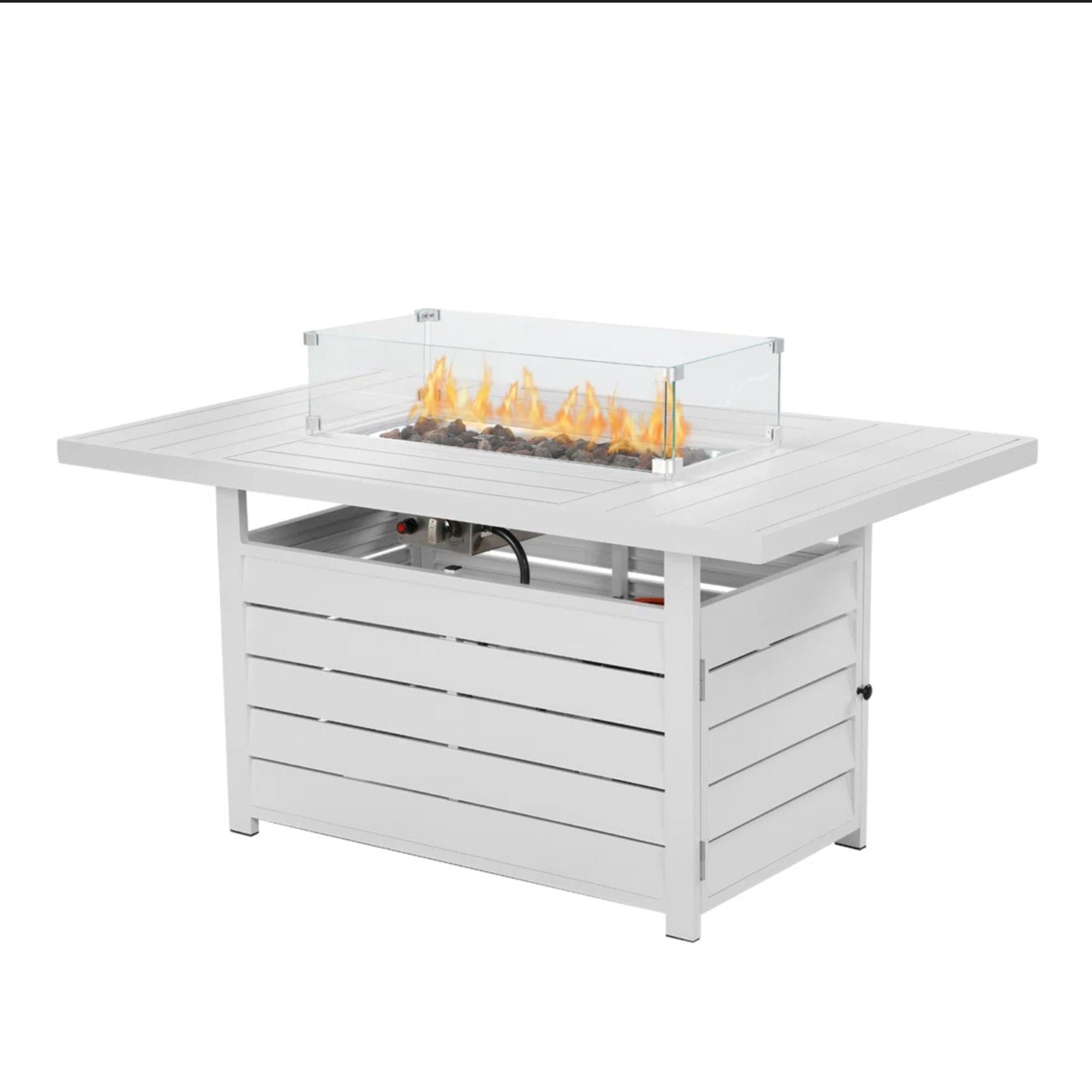 Rectangular Propane Fire Pit Table With Burner, Lava Rock, Waterproof Cover