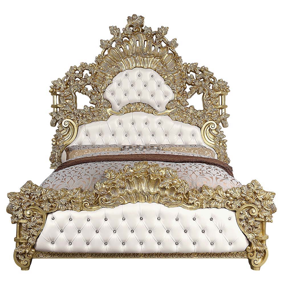 ACME Bernadette - Eastern King Bed - White PU & Gold Finish | Meri Furniture