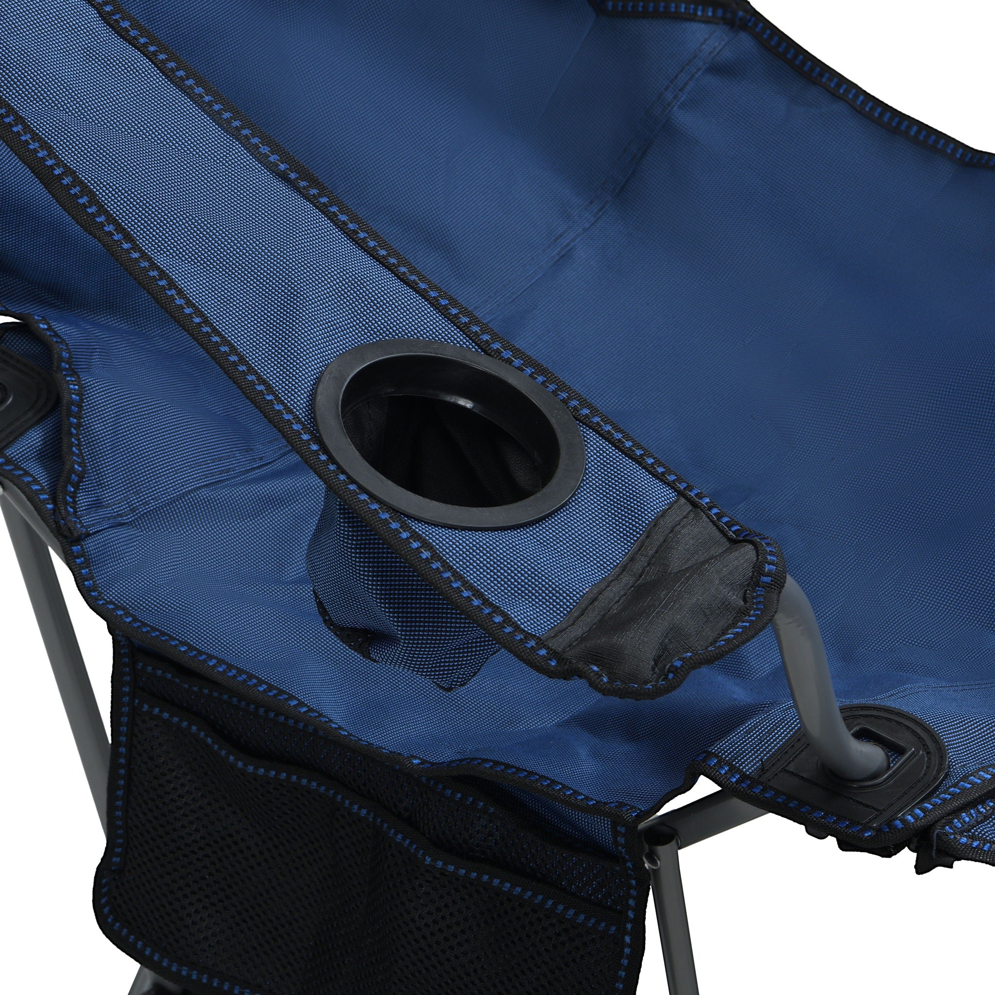 Outdoor Camping Chairs Folding Portable Adjustable Reclining Chair With Side Pockets & Cup Holder - Dark Blue