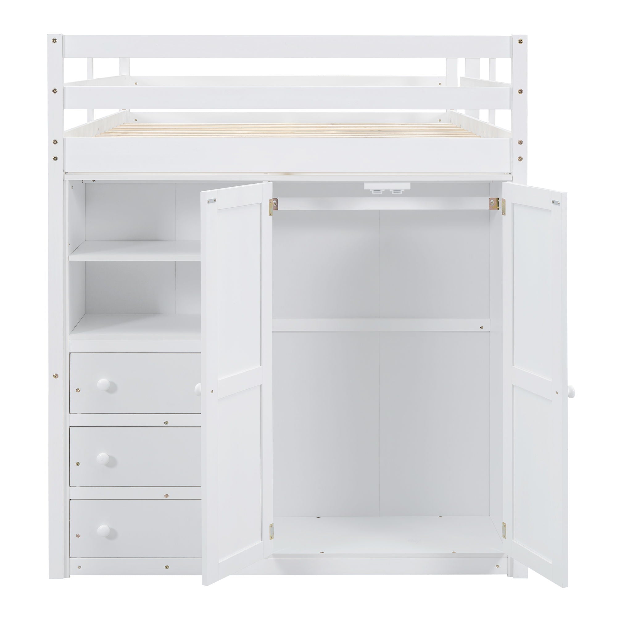 Loft Bed With Built In Wardrobe, Shelves And Drawers