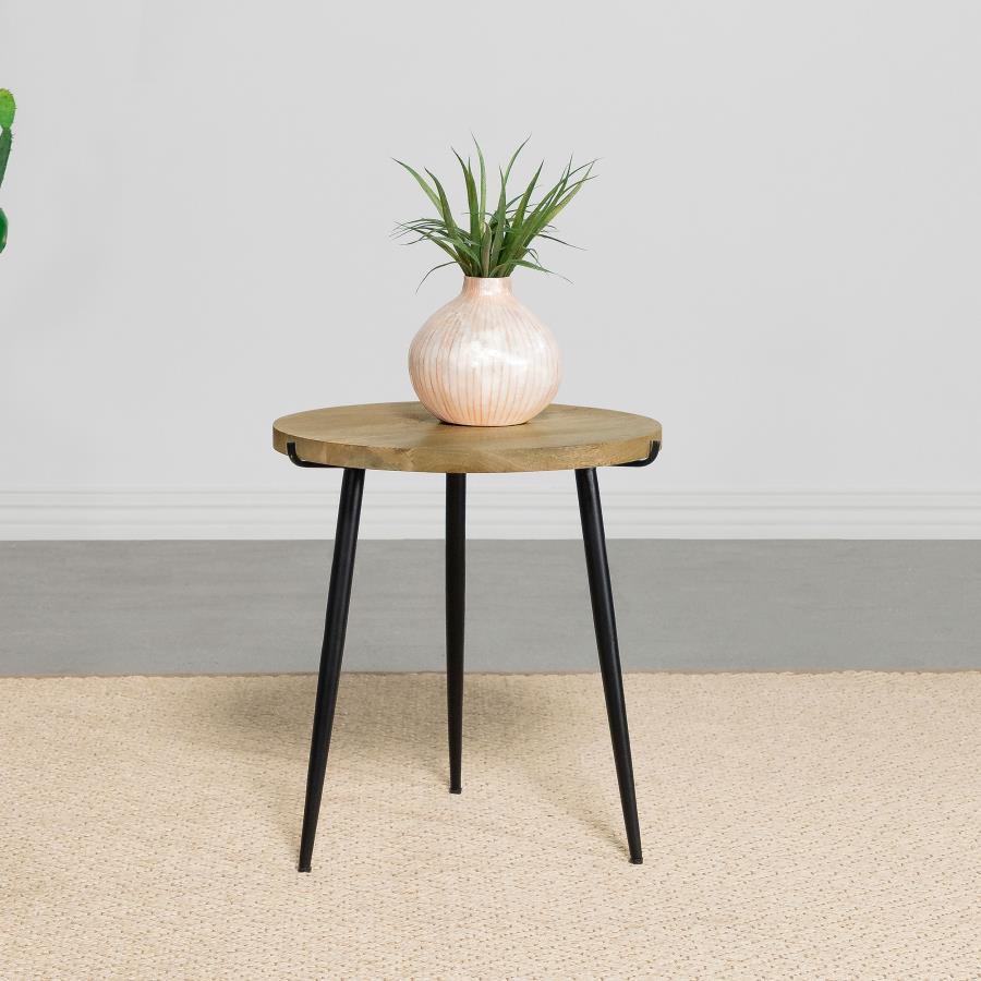 Coaster Fine Furniture Pilar - Round Solid Wood Top End Table - Natural And Black | Meri Furniture