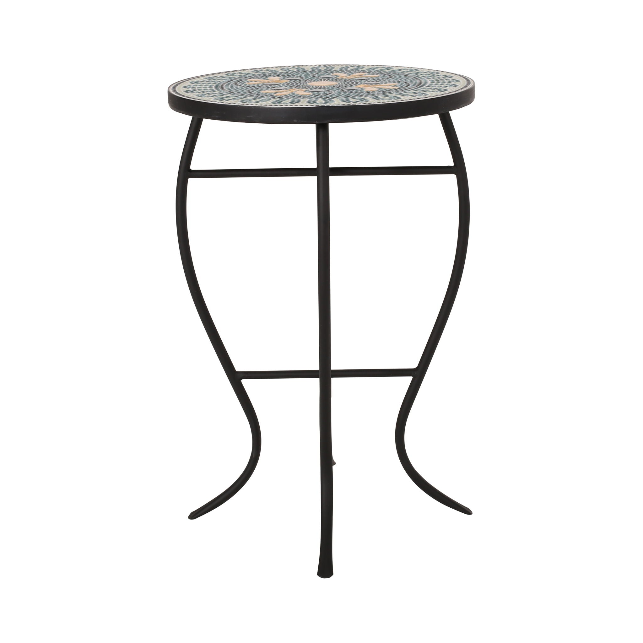 Outdoor Side Table With Tile Mosaic Table Top - Black