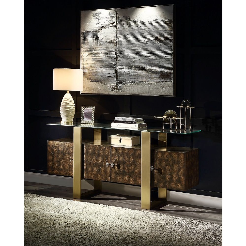 ACME Mabyn - Console Cabinet - Brass & Antique Brown | Meri Furniture