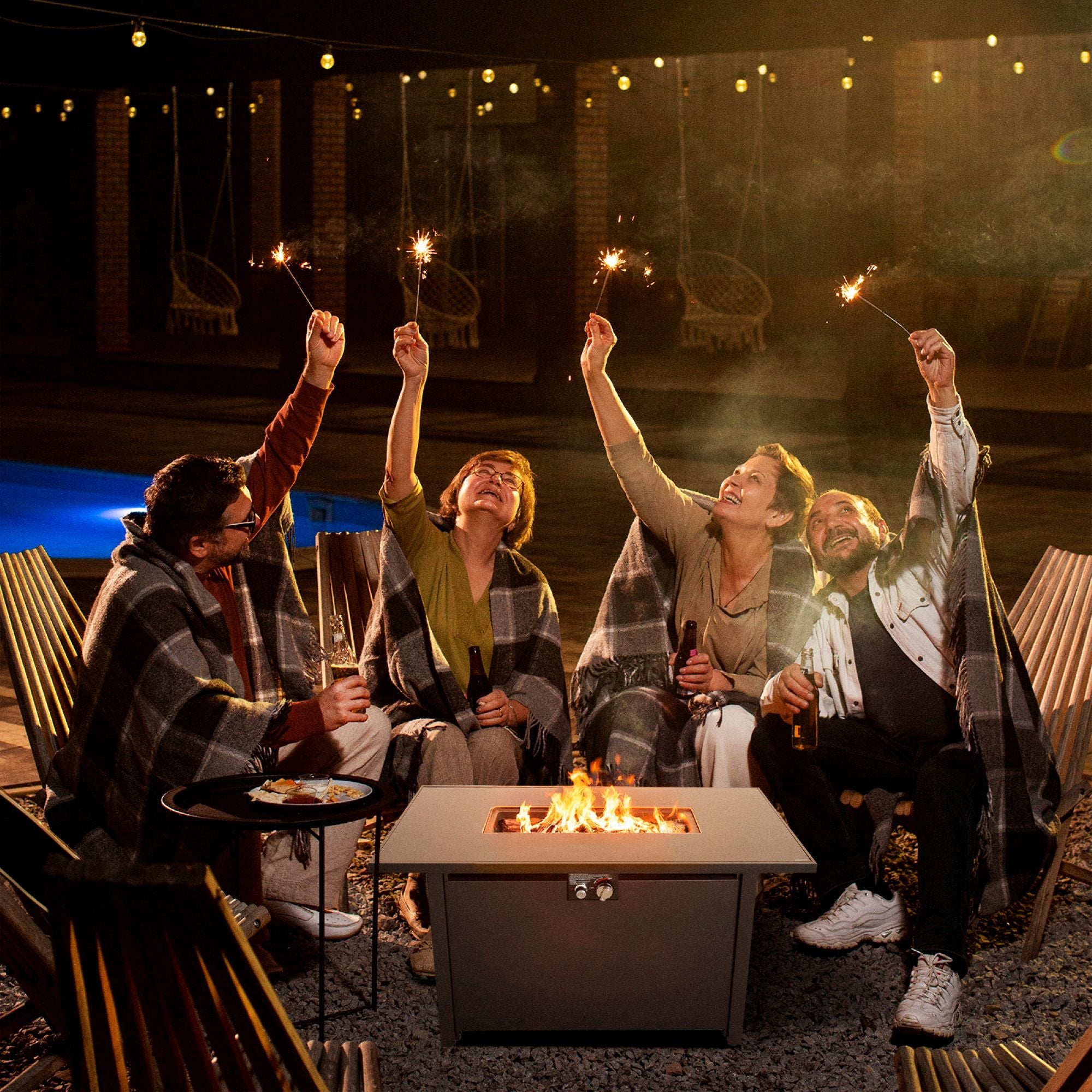 Outdoor Fire Pit Table With Lid - Black