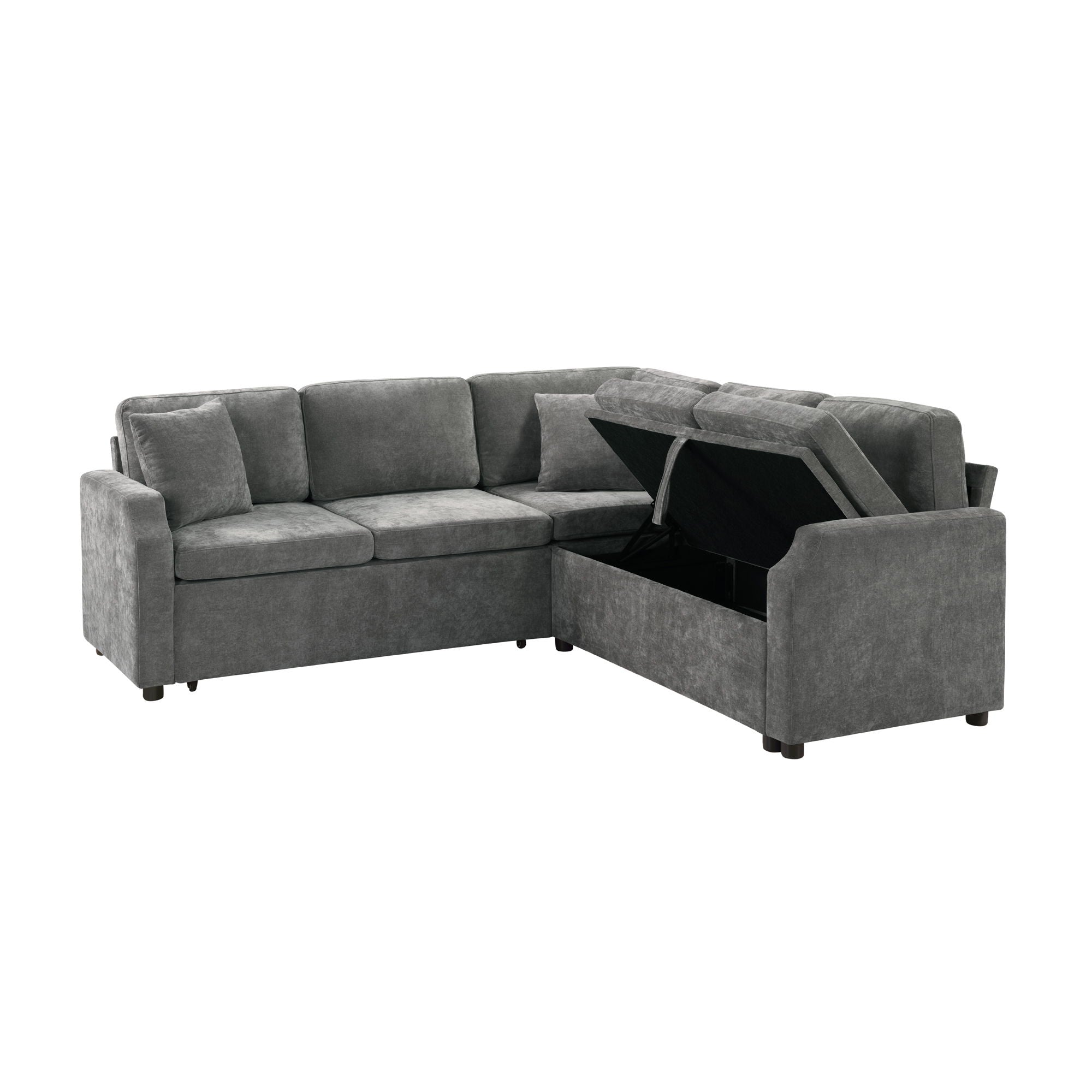 Modern L Shaped Sectional Sofa Bed With Hidden Storage Chenille Upholstery