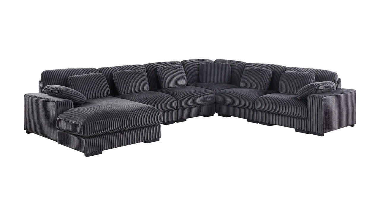 Nadine 155.5"W Dark Gray Corduroy Modular Corner Sectional Sofa with Left-Facing Chaise