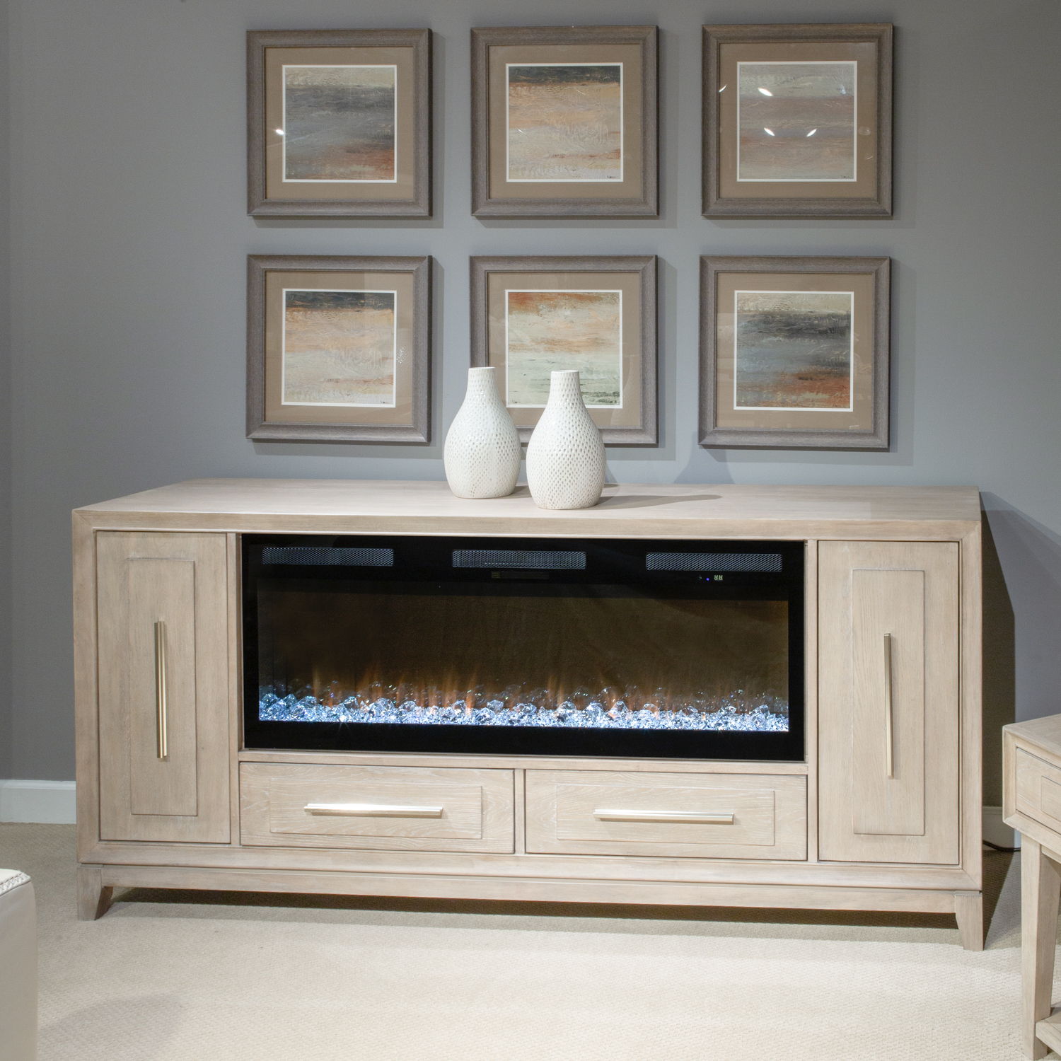 Liberty Furniture Fireplace TV Consoles - 789 80" Console With Fire FT - Light Brown | Meri Furniture