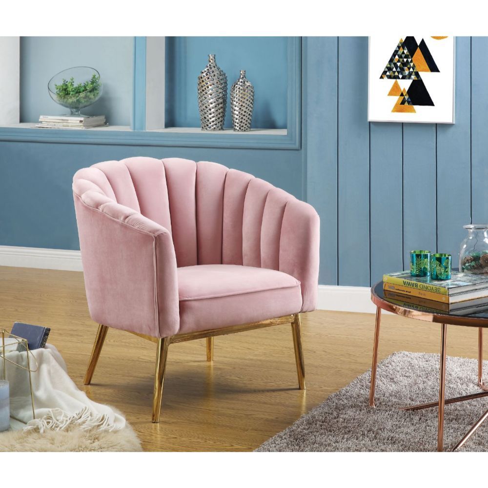 ACME Refined carving with authentic styling, the Colla accent chair is the embodiment of elegance. The thick padded velvet cushion with straight-lined detailing offers superior coziness. | Meri Furniture