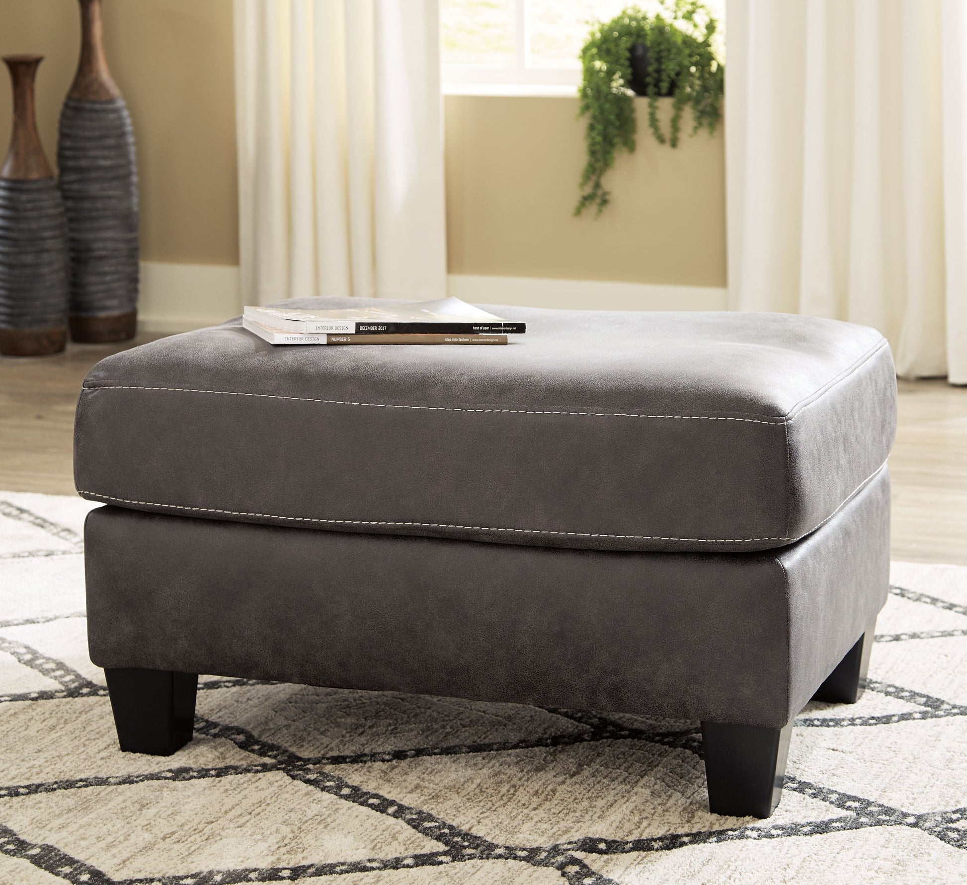 Ashley Furniture Venaldi - Gunmetal - Ottoman | Meri Furniture