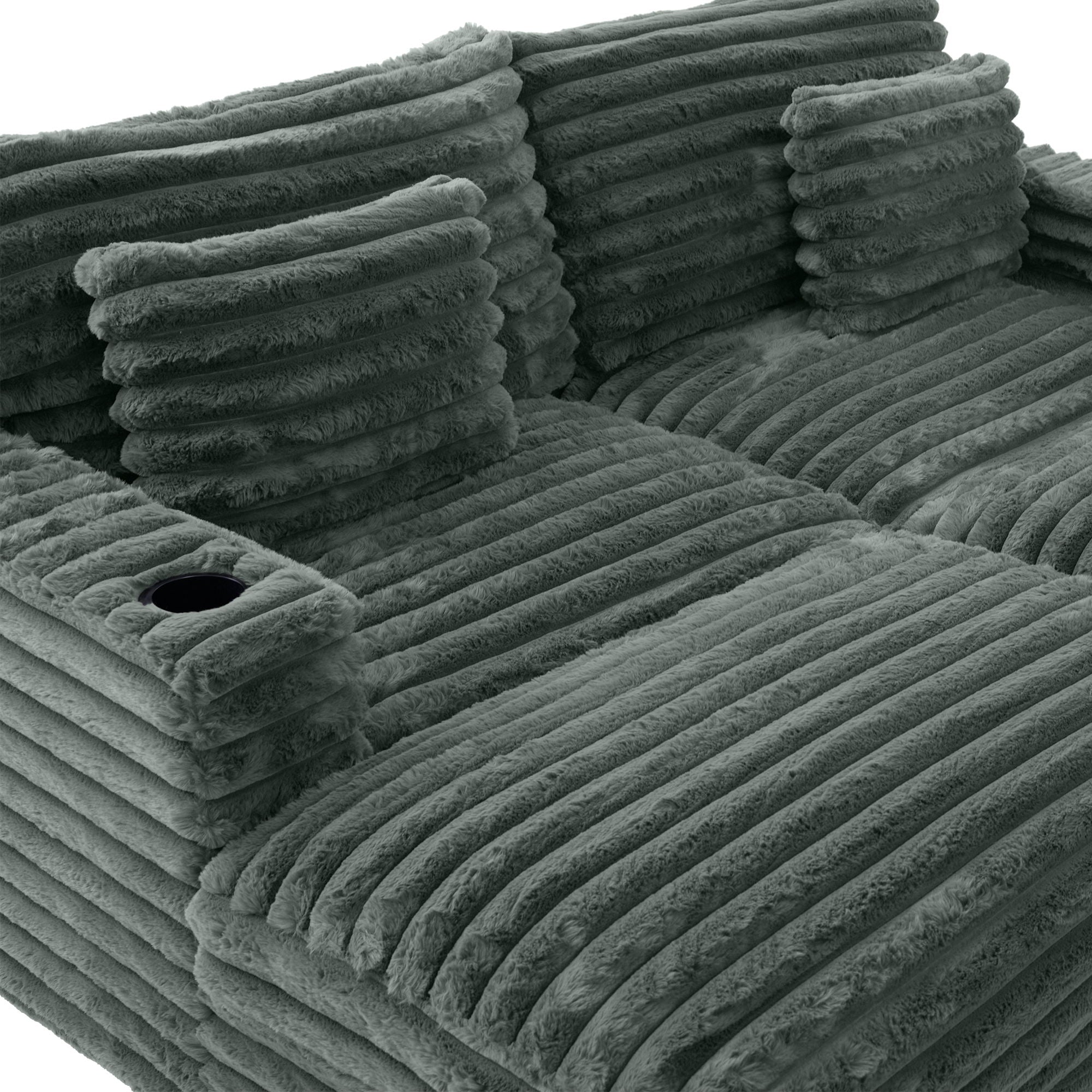 Plush Oversized Double Chaise Lounge Sofa Bed With USB Ports And Cup Holders