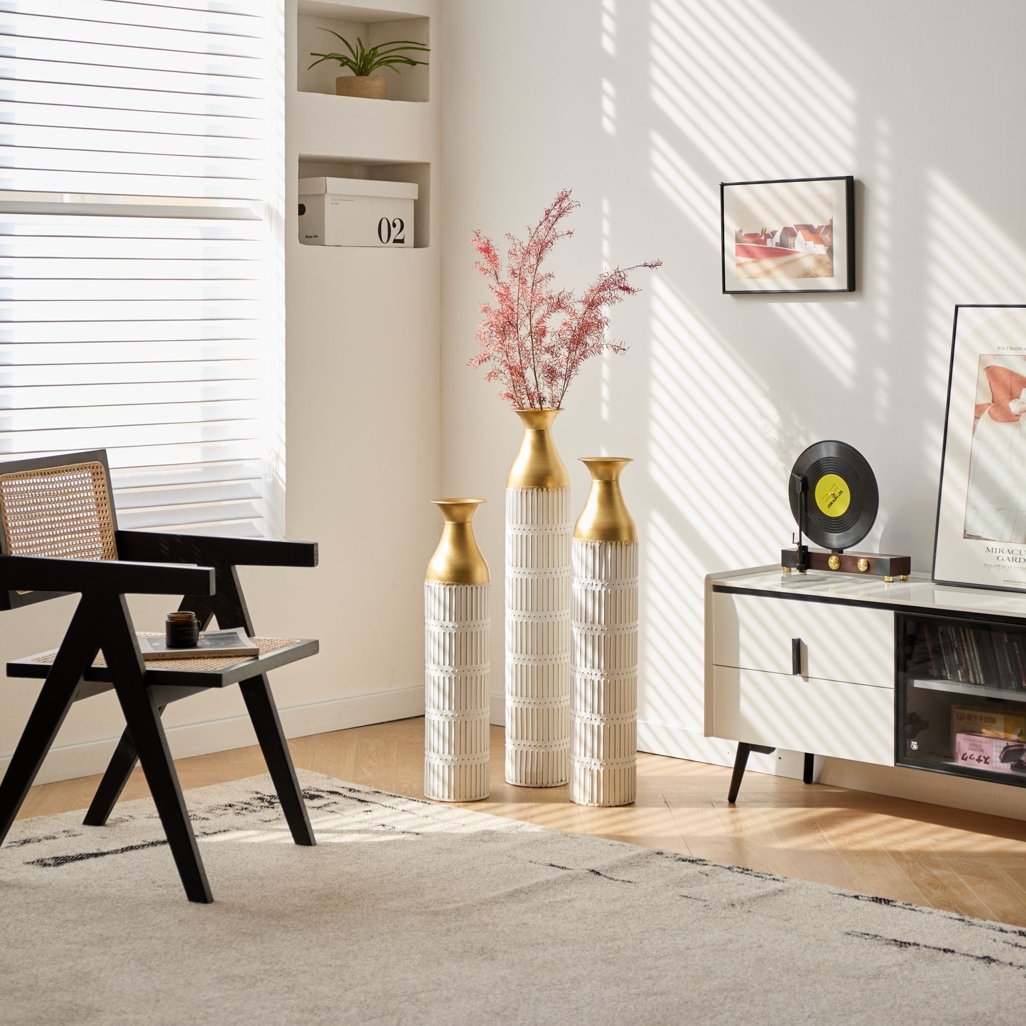 Floor Metal Vases Decorated White Metal Vases (Set of 3) Gorgeous Home Decoration Large Glazed Metal Vases - White