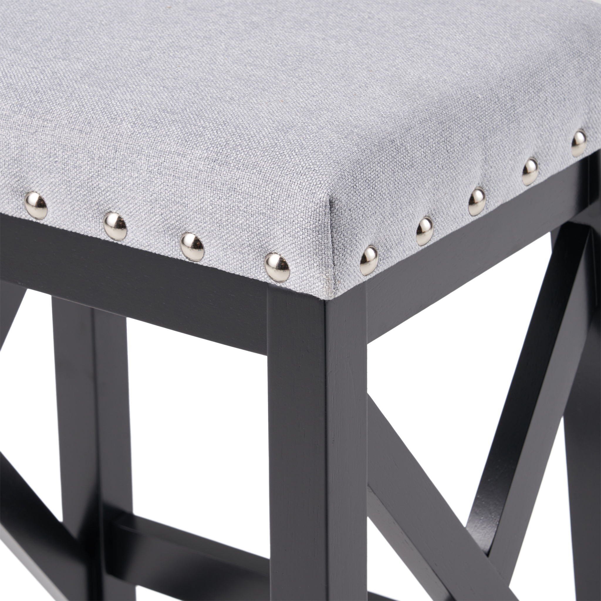 Greely Saddle Barstool Set With Fabric Upholstery - Light Gray