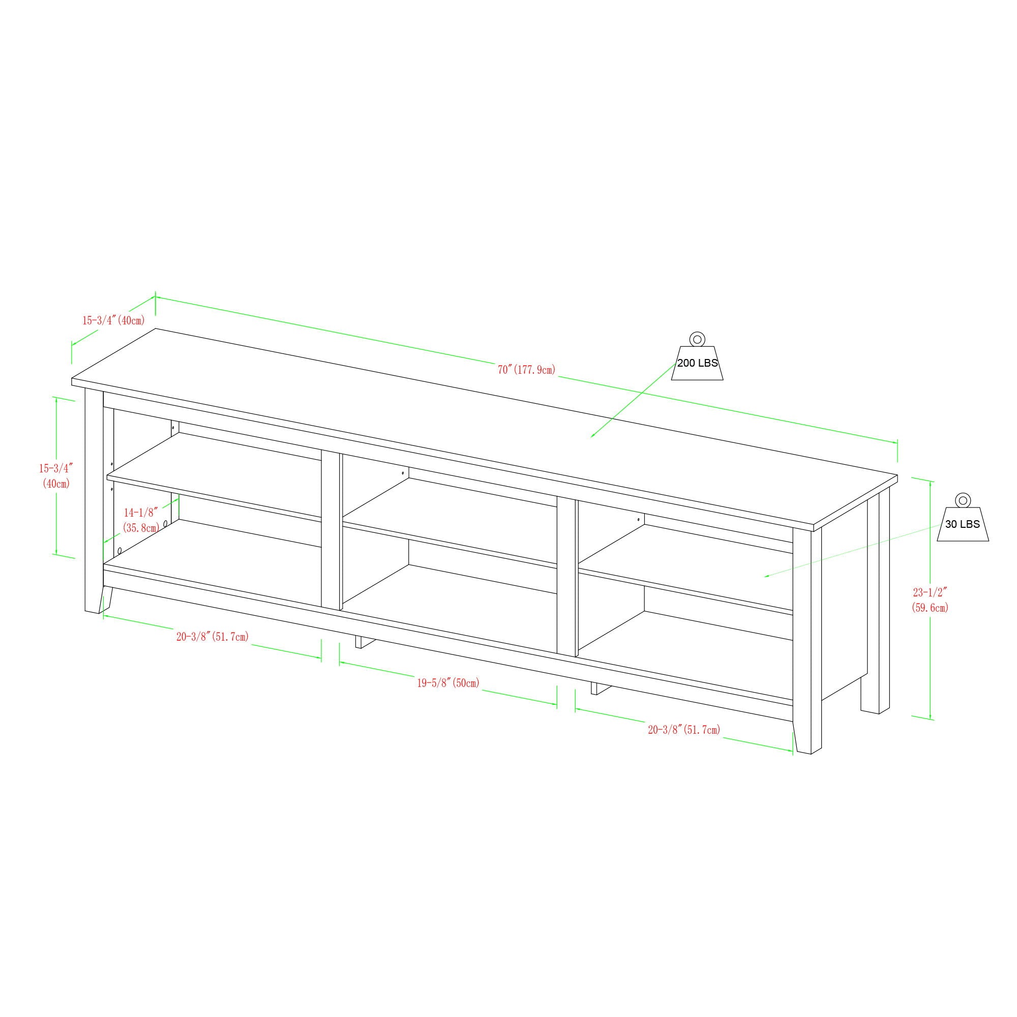 Modern Transitional 3 Shelf Open Storage TV Stand