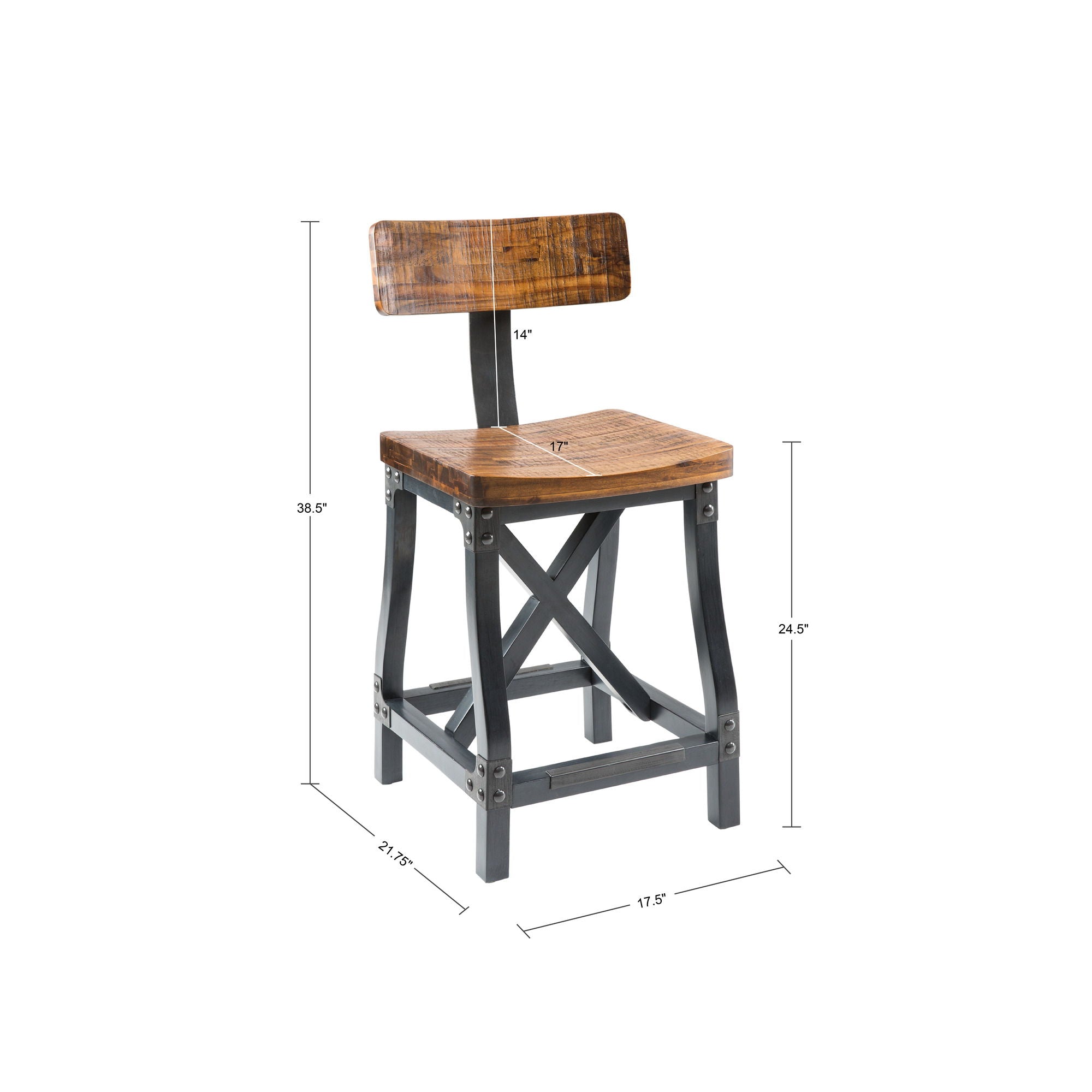 Industrial Counter Stool With Back Removable Solid Acacia - Amber