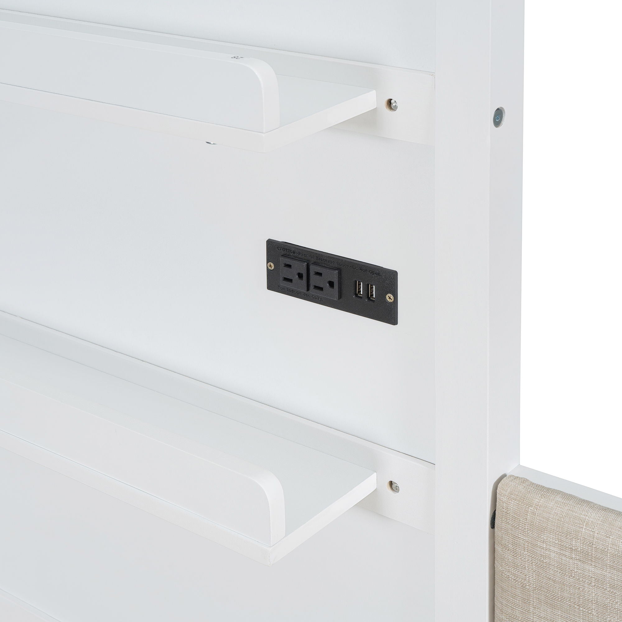 House Bed With Upholstered Sofa, Wireless Charging Station, Shelves And 2 Drawers