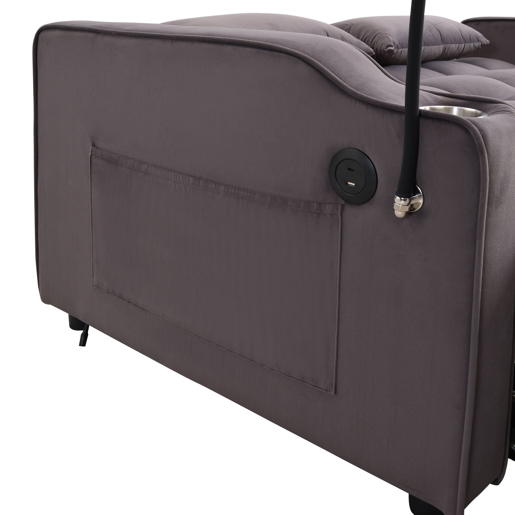 Modern Velvet Loveseat With Pullout Bed, Adjustable Reclining Backrest