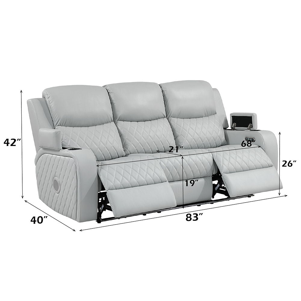 Elonzo - Power Motion Sofa With LED, Power Headrest & Speaker - Light Gray