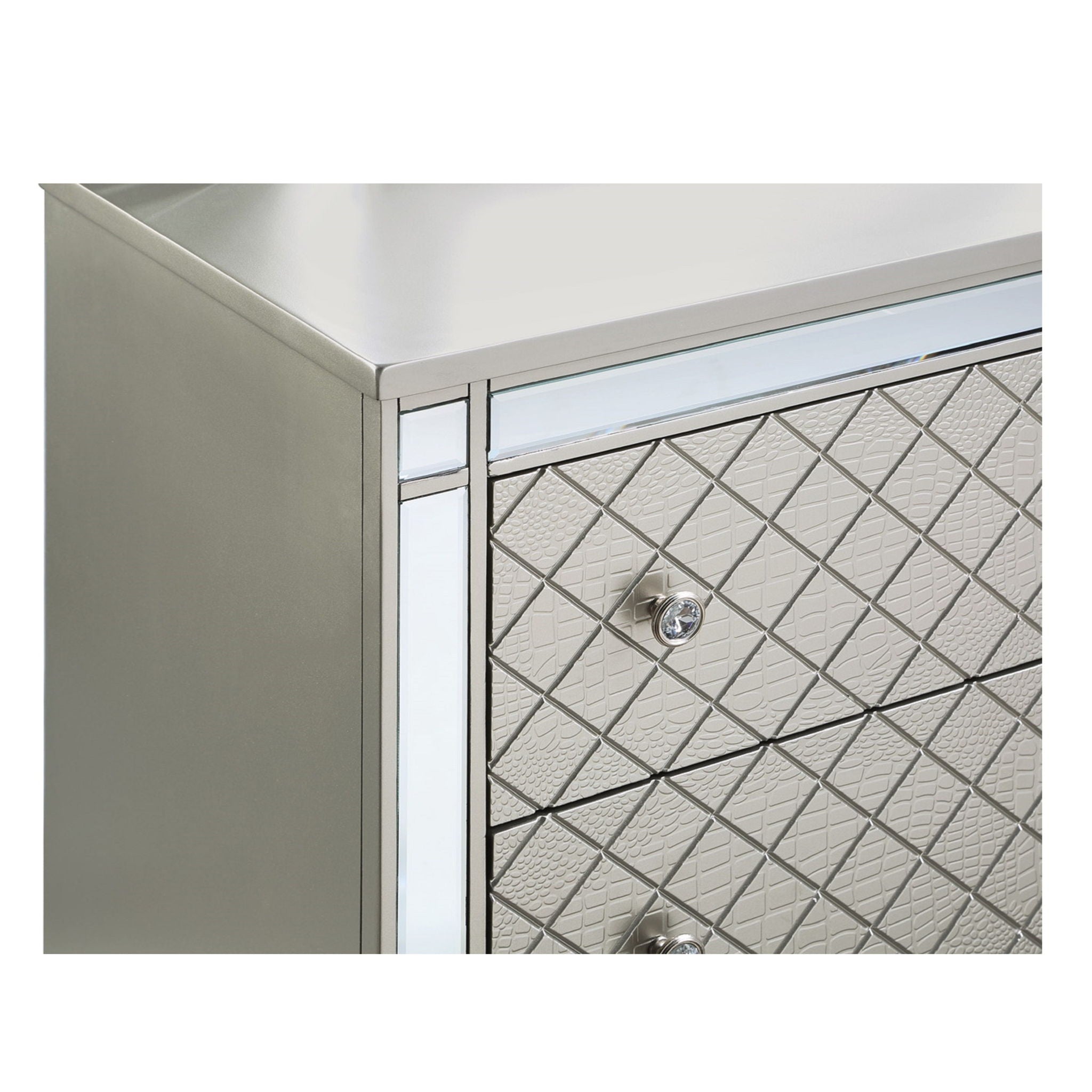 2 Drawer Nightstand With Diamond Patterned Fronts - Silver